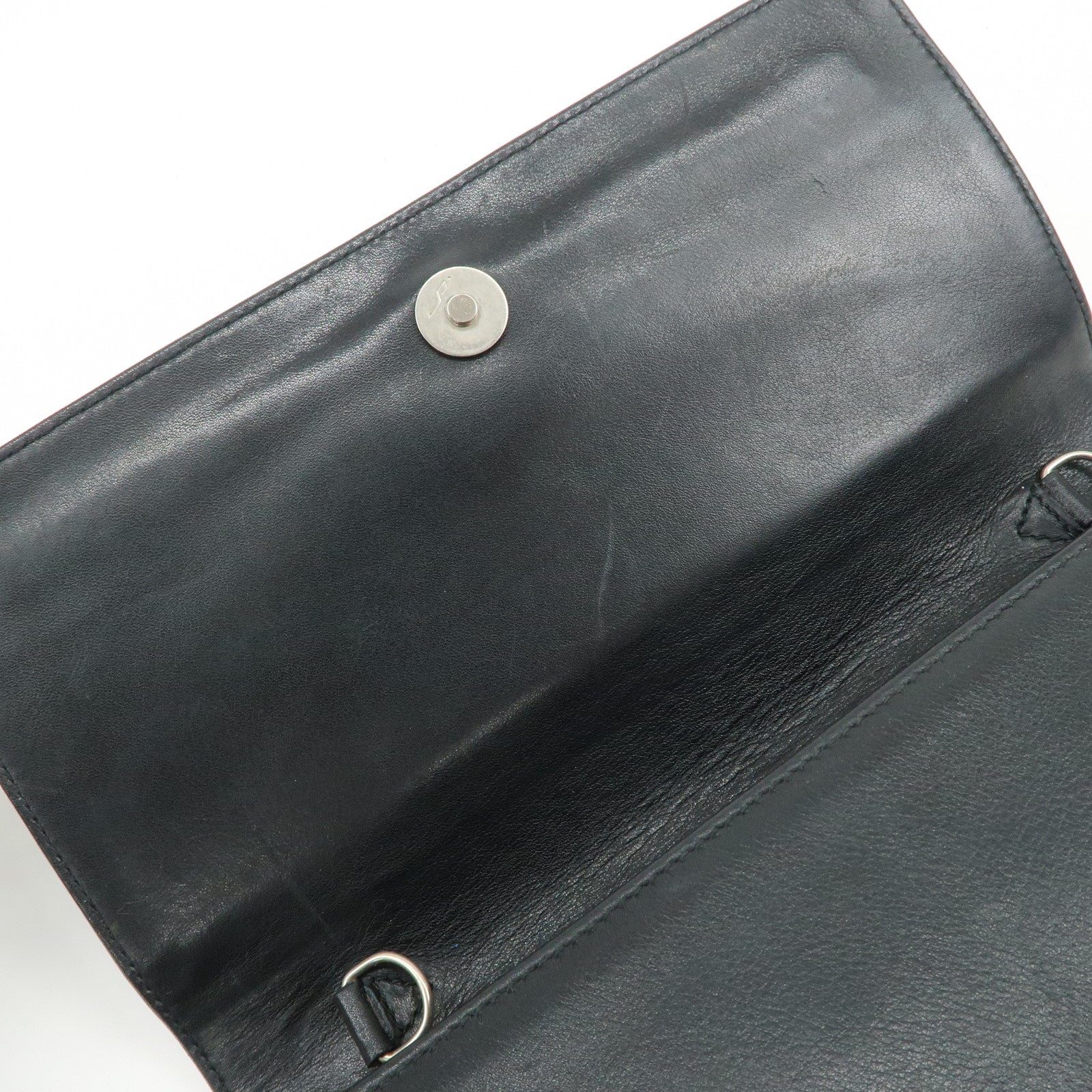 CELINE Logo Leather 2Way Bag Shoulder Bag Clutch Bag Black