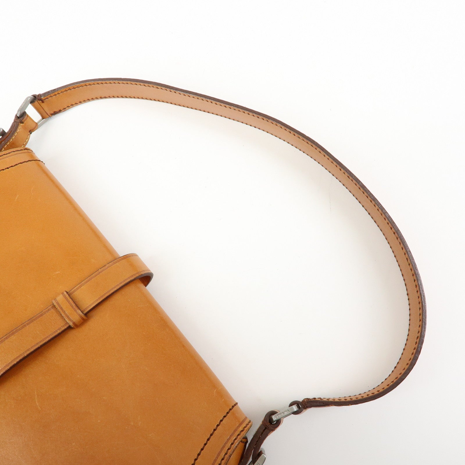 PRADA Logo Leather Shoulder Bag Hand Bag Brown