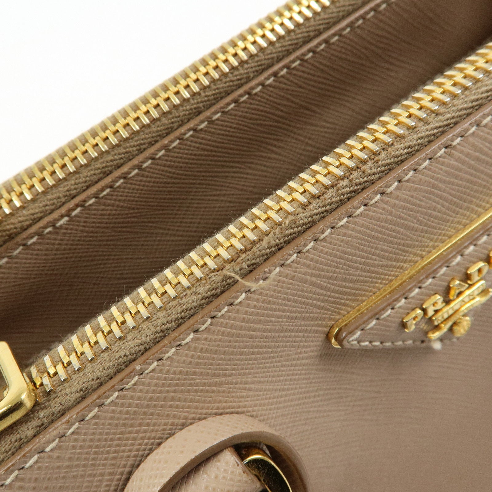 PRADA Triangle Logo Galleria Saffiano Leather 2Way Bag Beige 1BA896