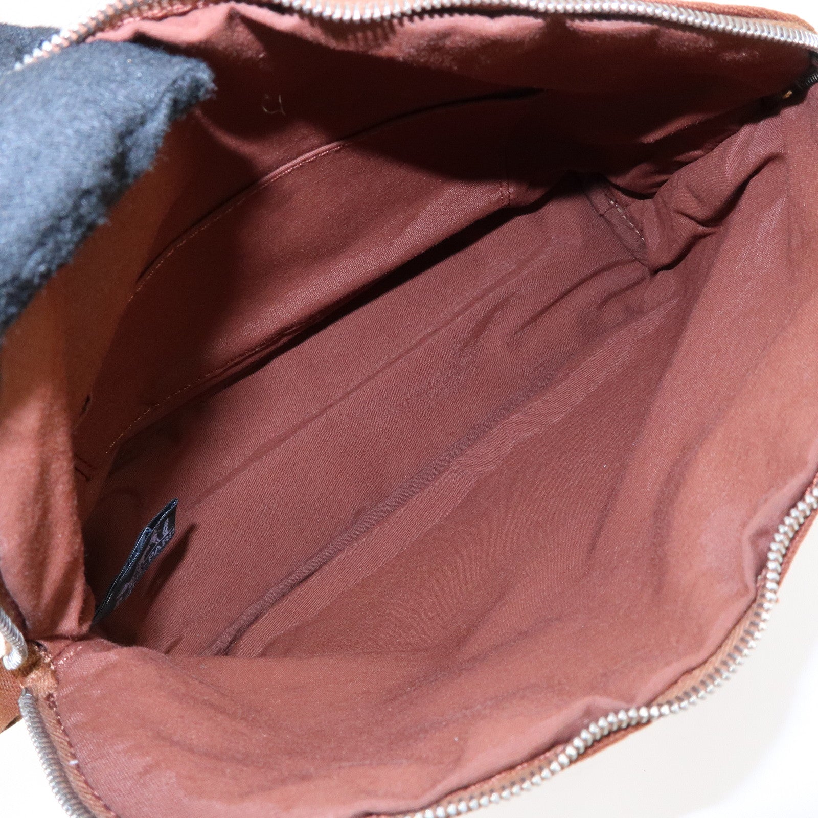 HERMES Bolide MM Cotton Leather Cosmetic Pouch Brown Beige
