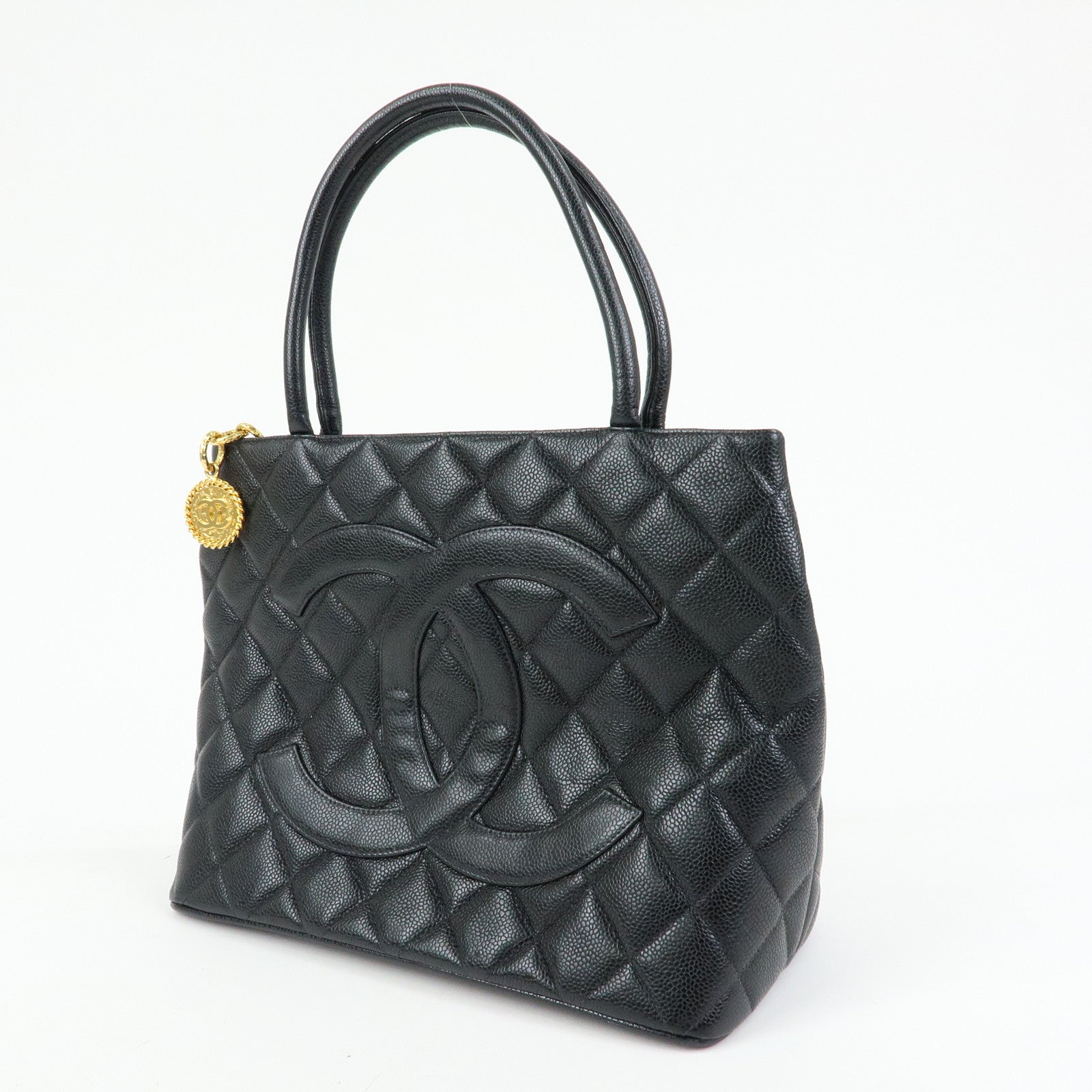 CHANEL Matelasse COCO Mark Medallion Tote Bag Hand Bag Black A01804