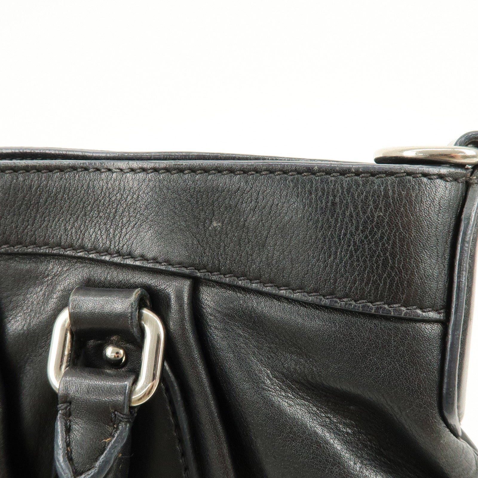 PRADA Logo Leather 2Way Bag Hand Bag Shoulder Bag Black BN1226