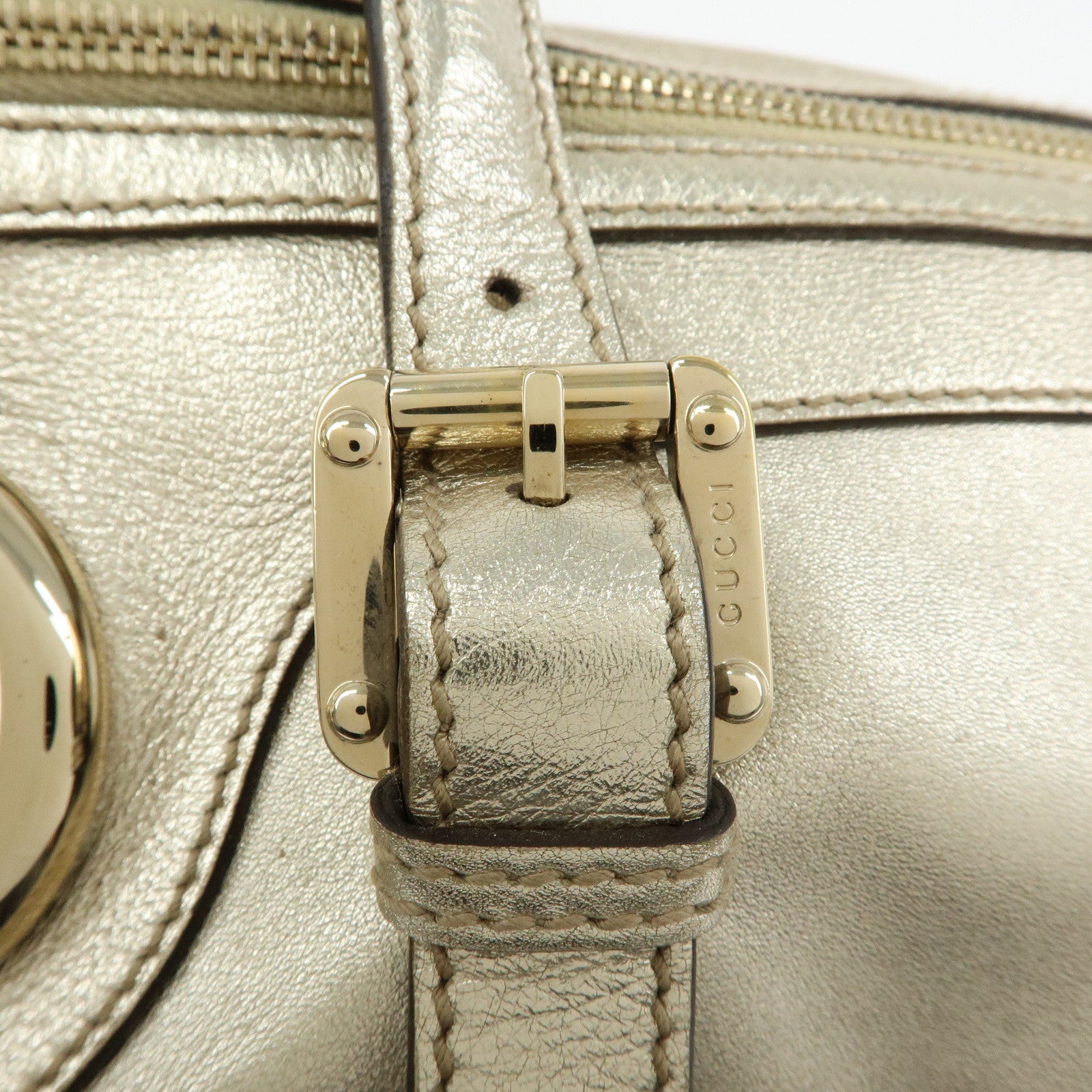 GUCCI Interlocking G Leather Boston Bag Hand Bag Gold 170010