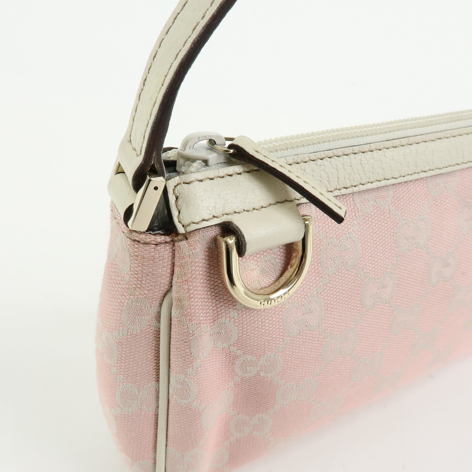 GUCCI Abbey GG Canvas Leather Hand Bag Pouch Pink Ivory 145750