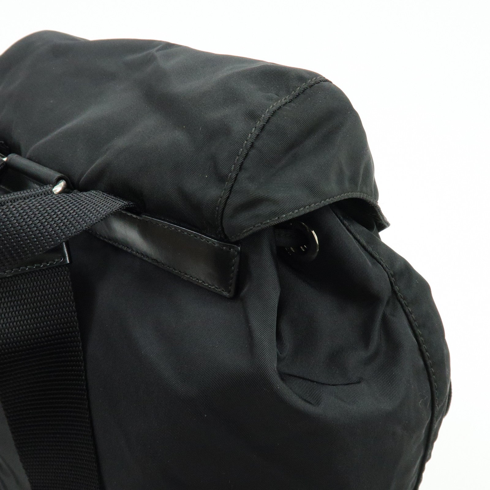 PRADA Triangle Logo Nylon Leather Backpack Rucksuck Black