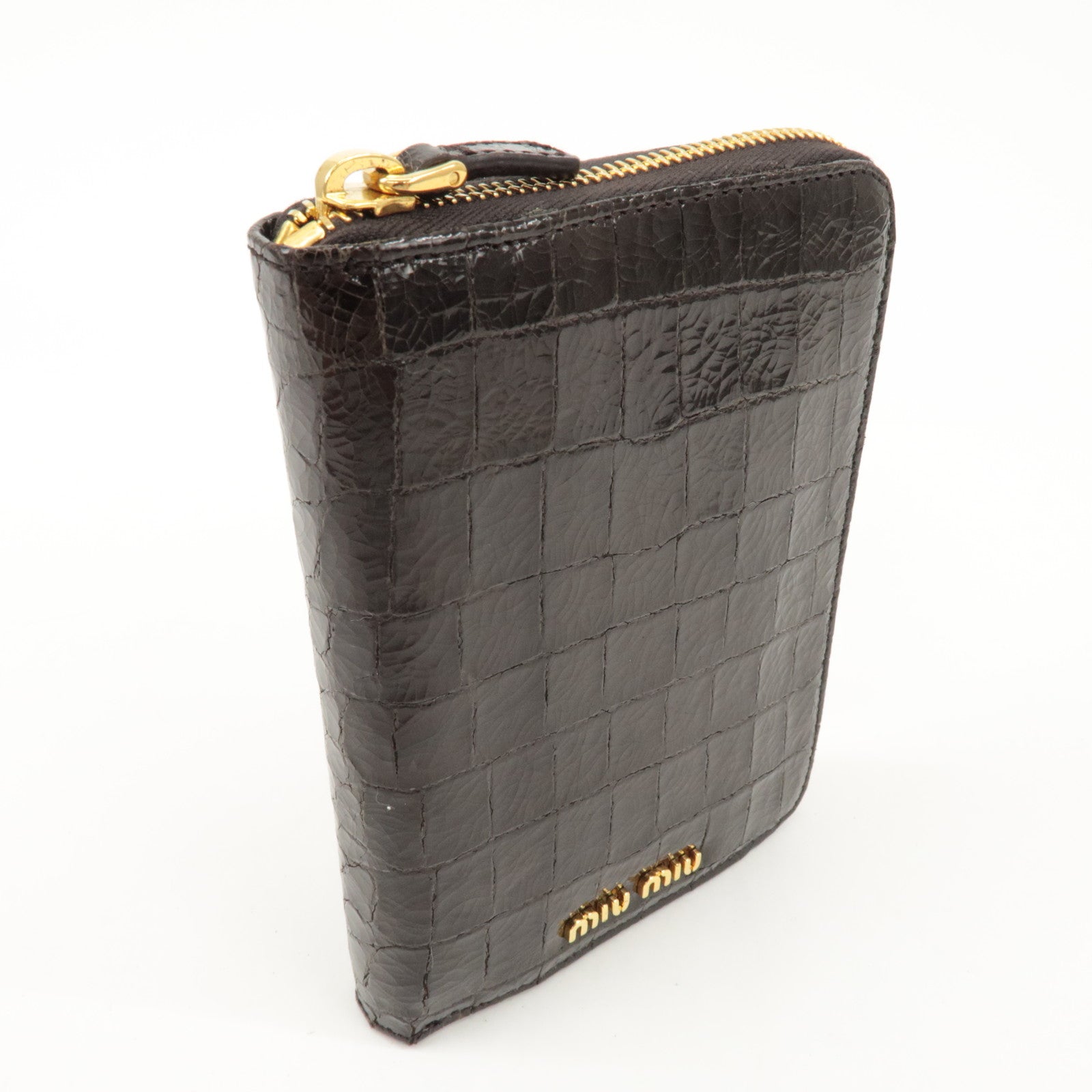 MIU MIU Logo Leather Agenda Panner Cover Gold HDW Black Used