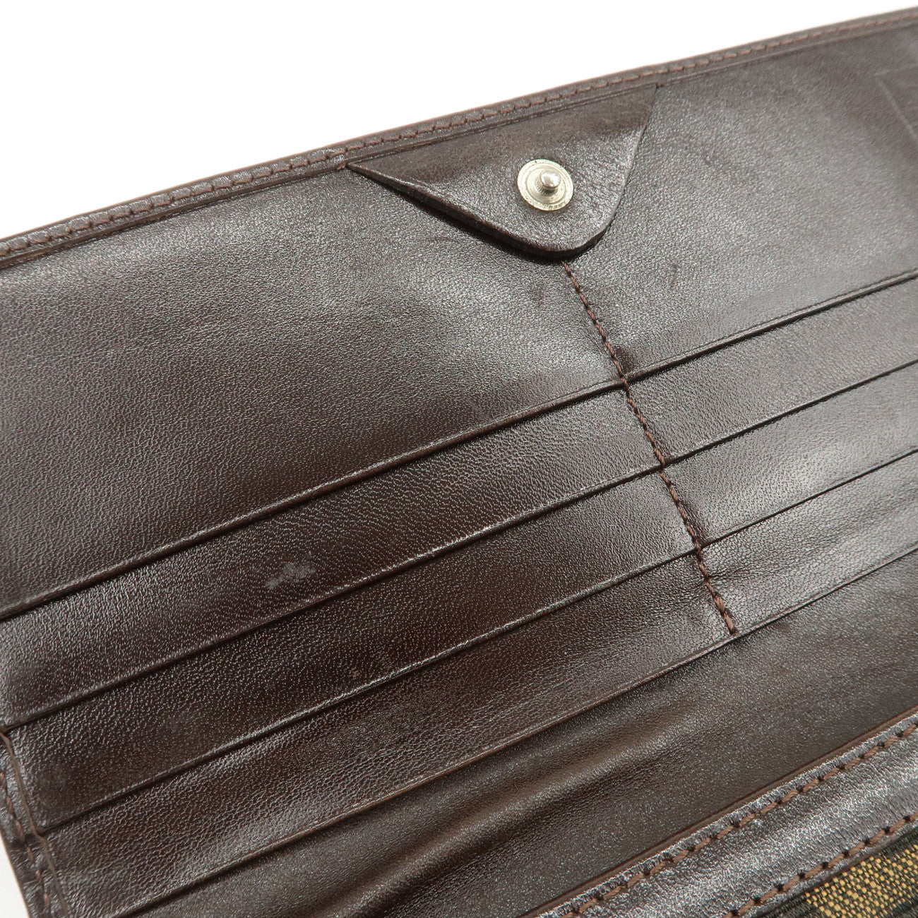 FENDI Zucca Canvas Leather Bi-Fold Long Wallet Brown 30851