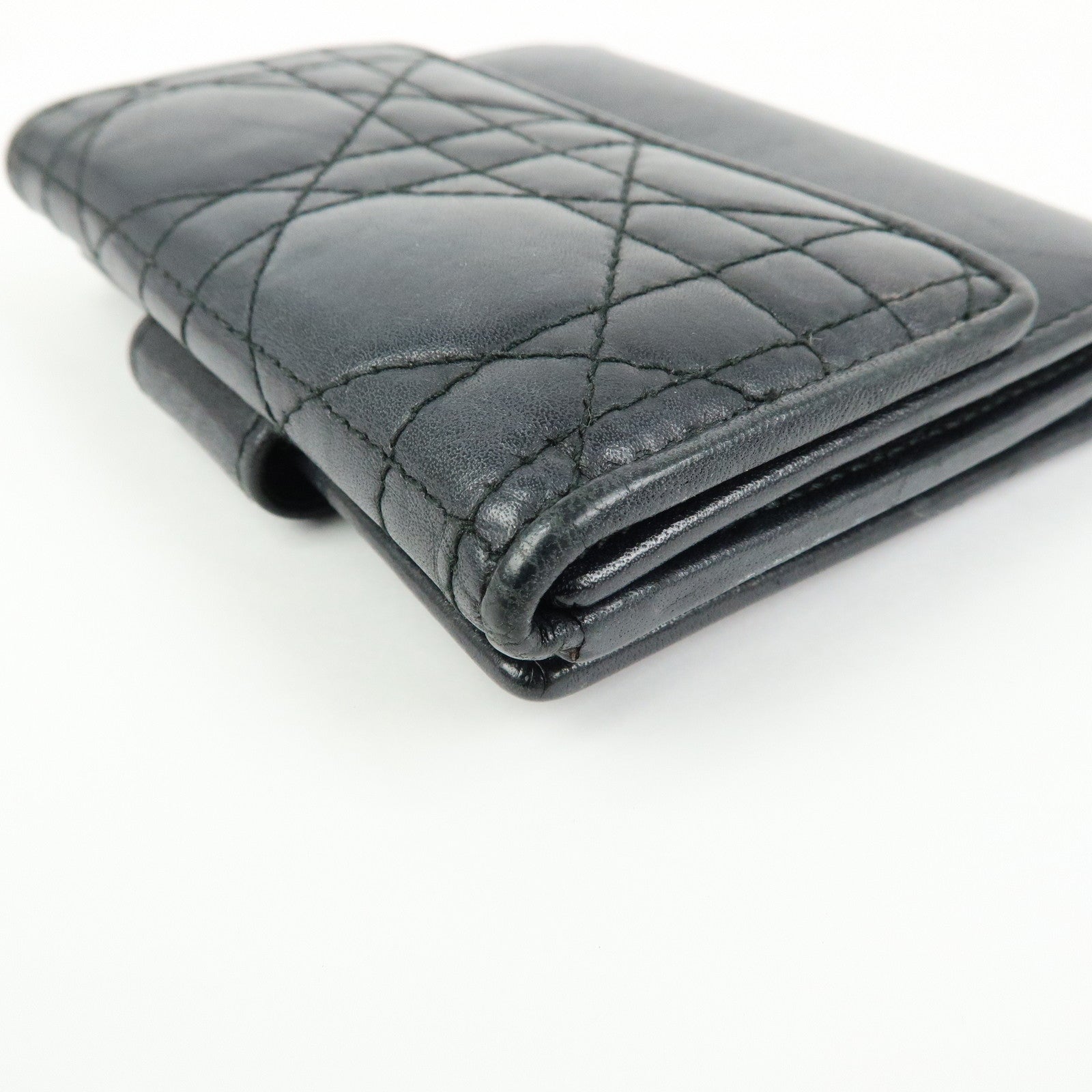 Christian Dior Cannage Lamb Skin Bi-fold Compact Wallet Black