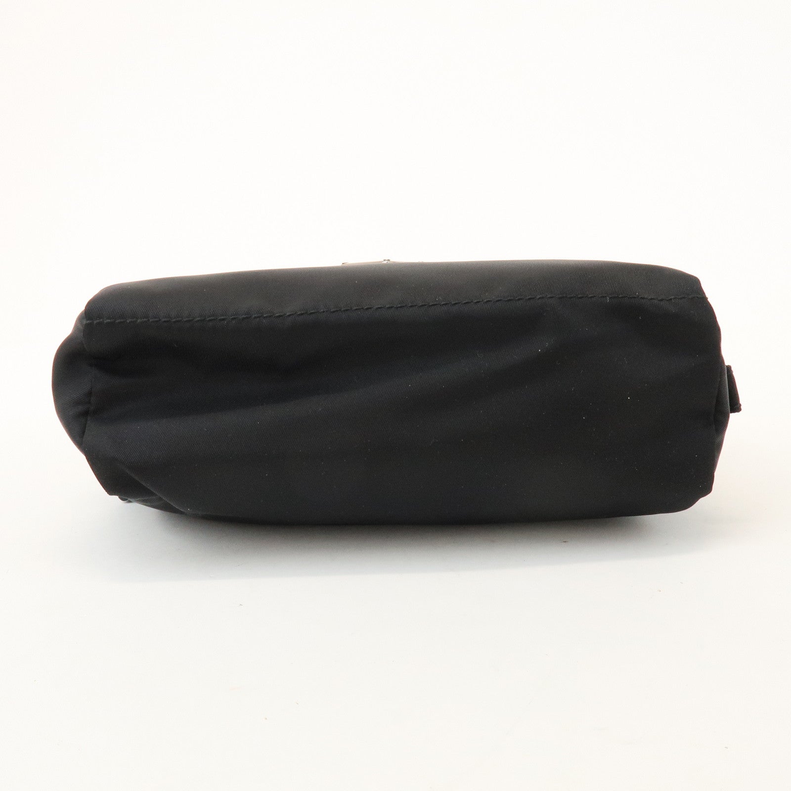 PRADA Triangle Logo Nylon Saffiano Leather Pouch Black 1NA393
