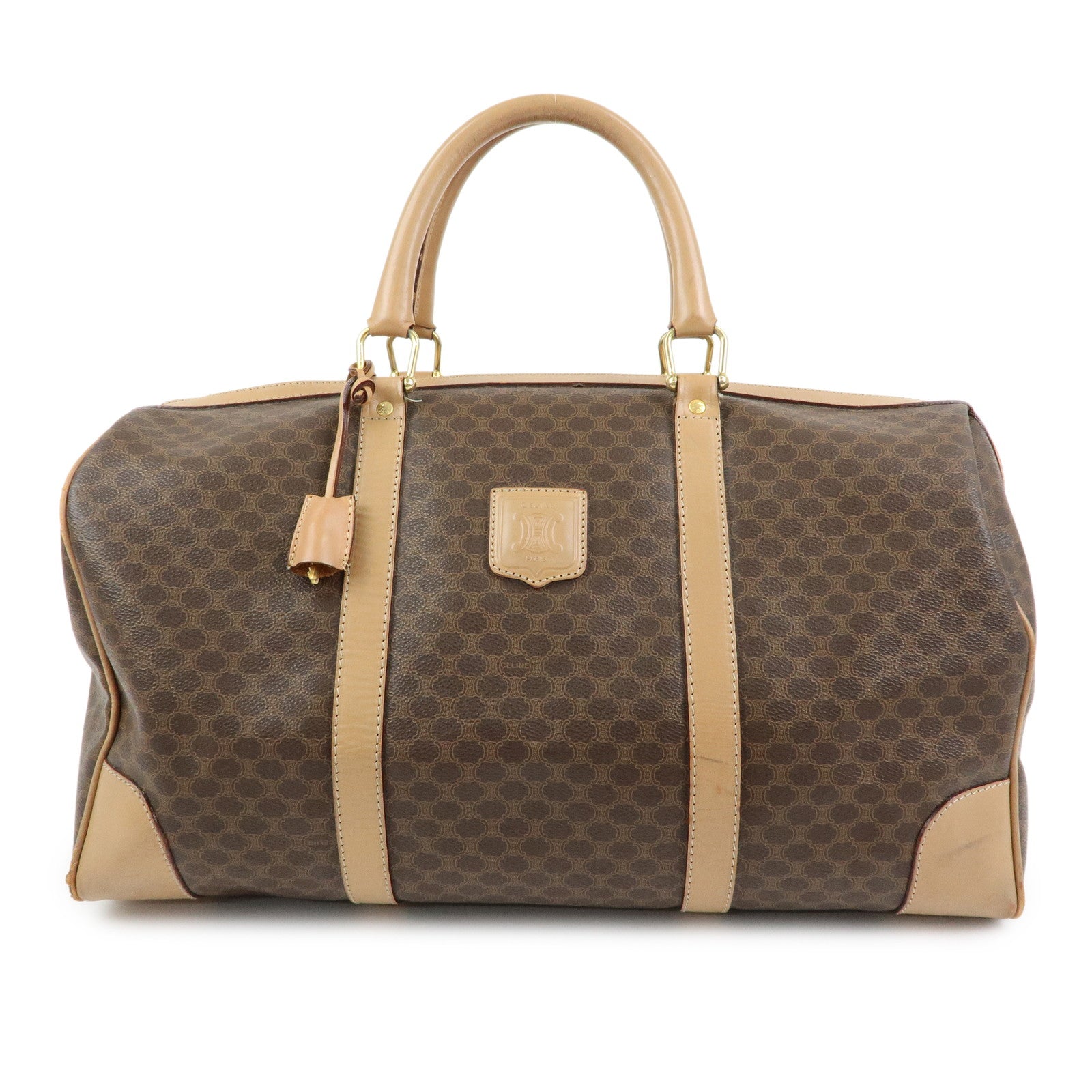 CELINE Macadam PVC Leather Boston Bag Hand Bag Brown