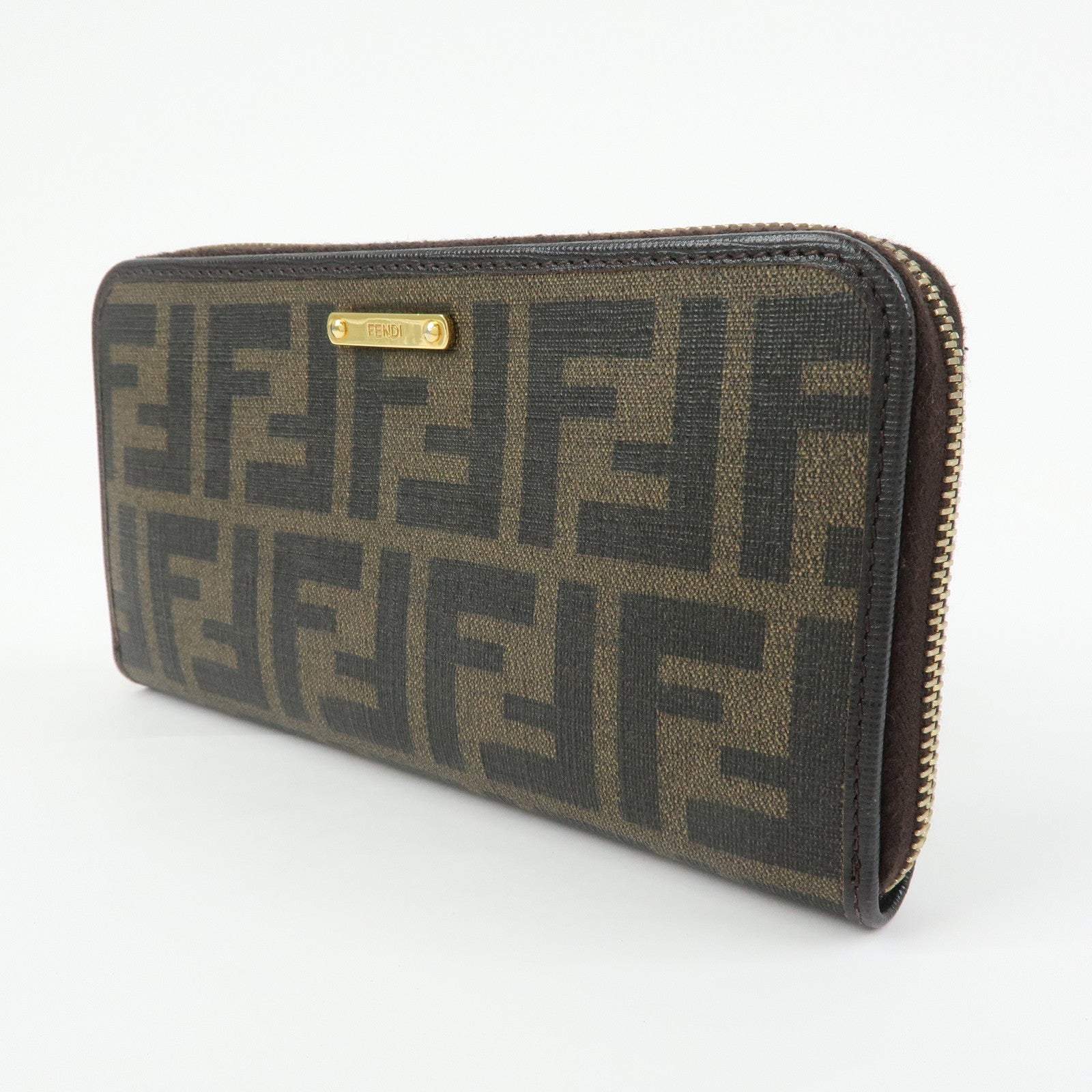 FENDI Zucca PVC Leather Zippy Round Long Wallet Brown 8M0299