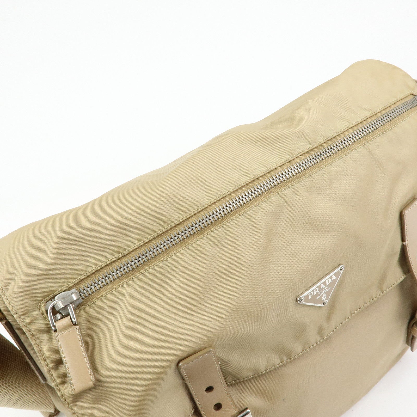 PRADA Triangle Logo Nylon Shoulder Bag Crossbody Bag Beige 1BD953