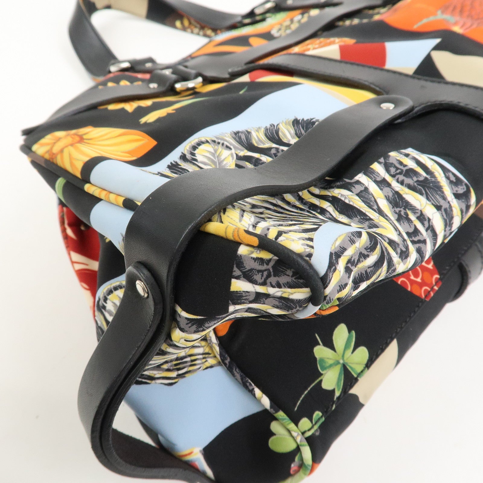 Ferragamo Nylon Leather Hand Bag Shoulder Bag Black Multicolor