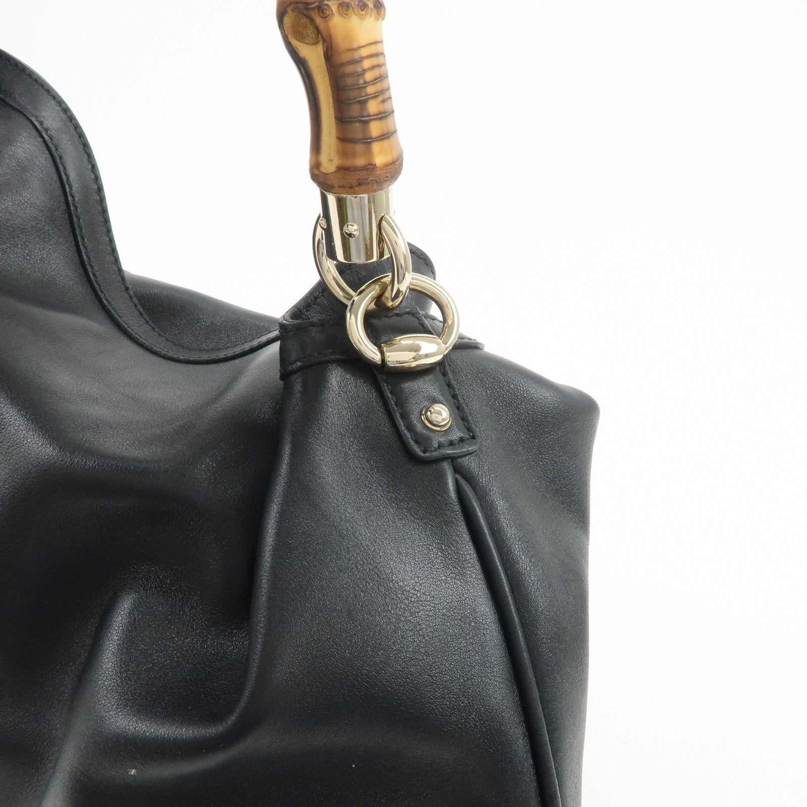 GUCCI Bamboo Leather 2Way Bag Hand Bag Shoulder Bag Black 169961