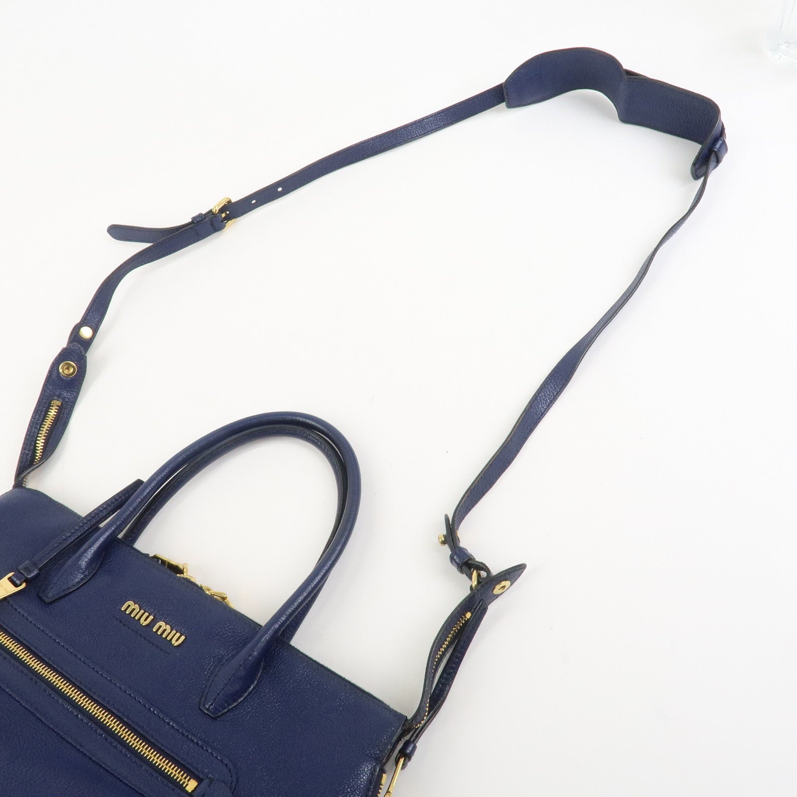 MIU MIU Madras Leather 2Way Hand Bag Shoulder Bag Blue 5BG136