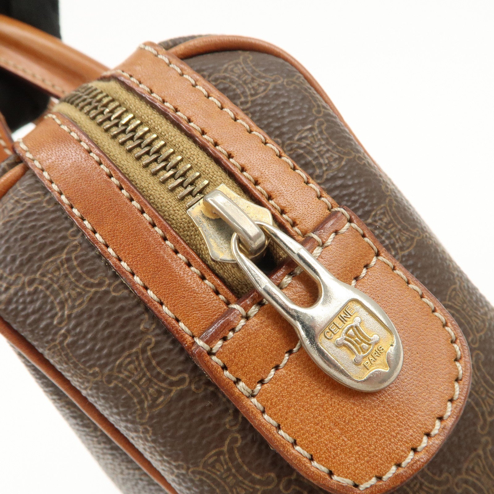 CELINE Macadam PVC Leather Hand Bag Brown Gold HDW