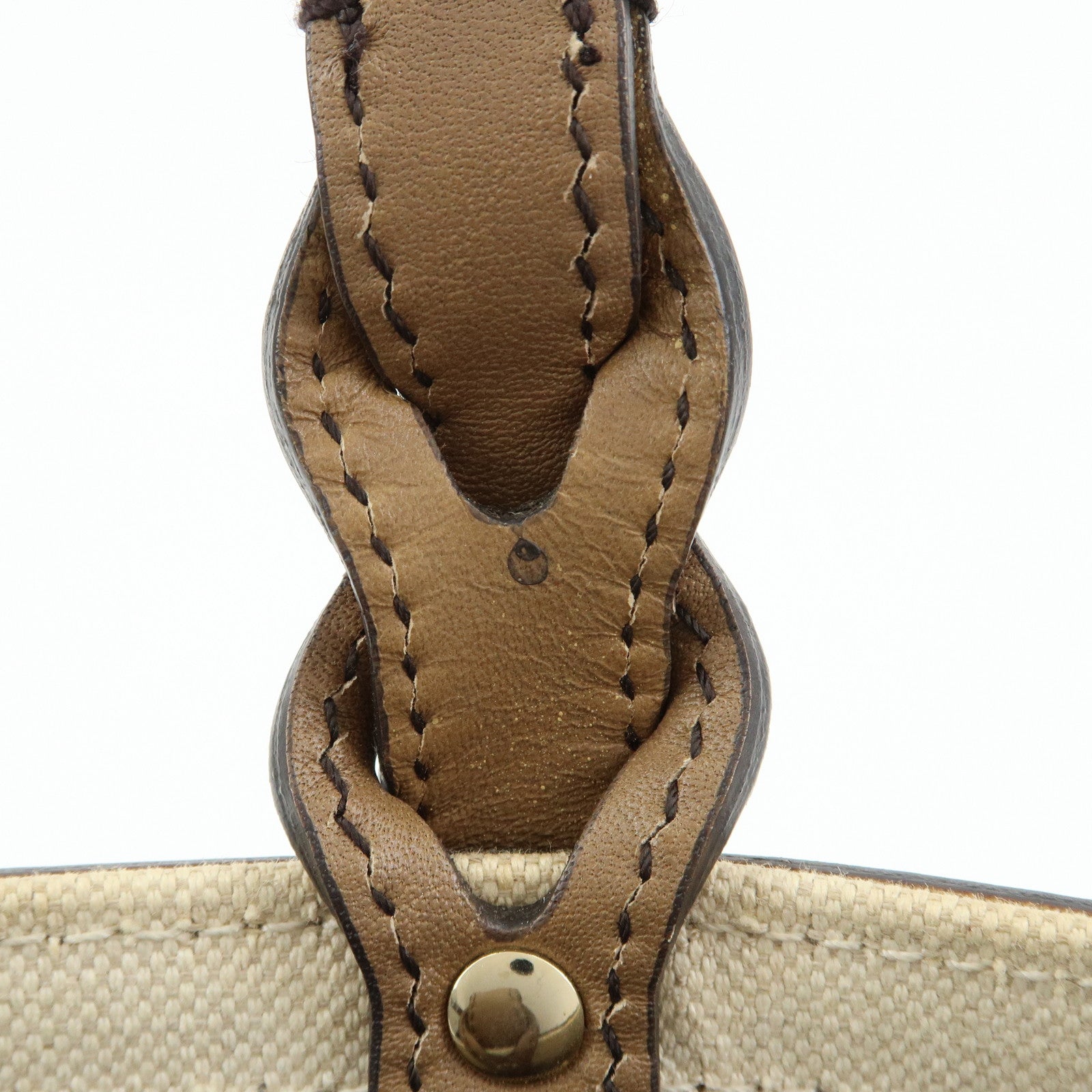 GUCCI GG Canvas Leather Tote Bag Hand Bag Beige 269878
