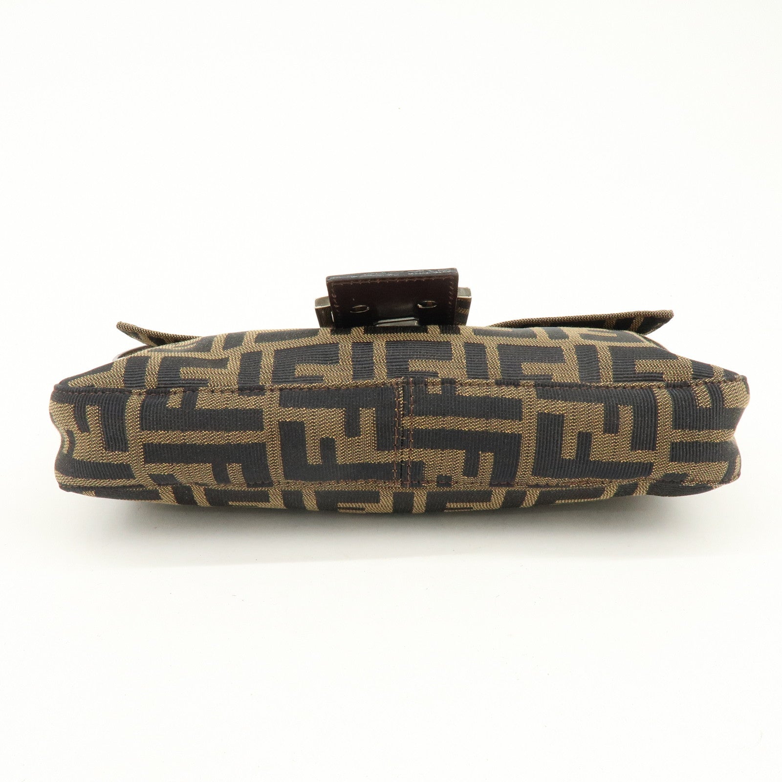 FENDI Mamma Baguette Zucca Canvas Leather Shoulder Bag Brown 8BR000