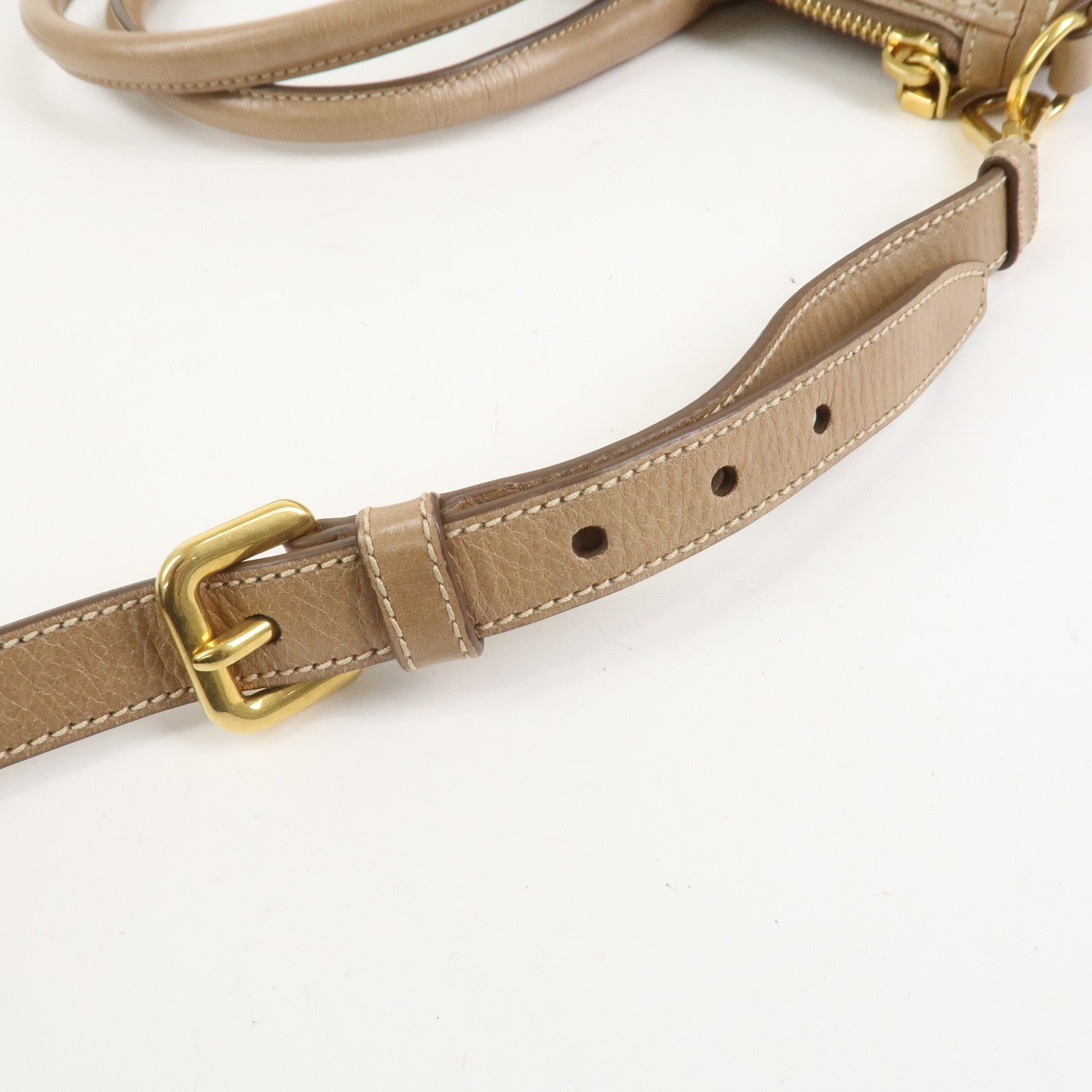 PRADA Leather 2Way Bag Hand Bag Shoulder Bag Light Brown BL0727
