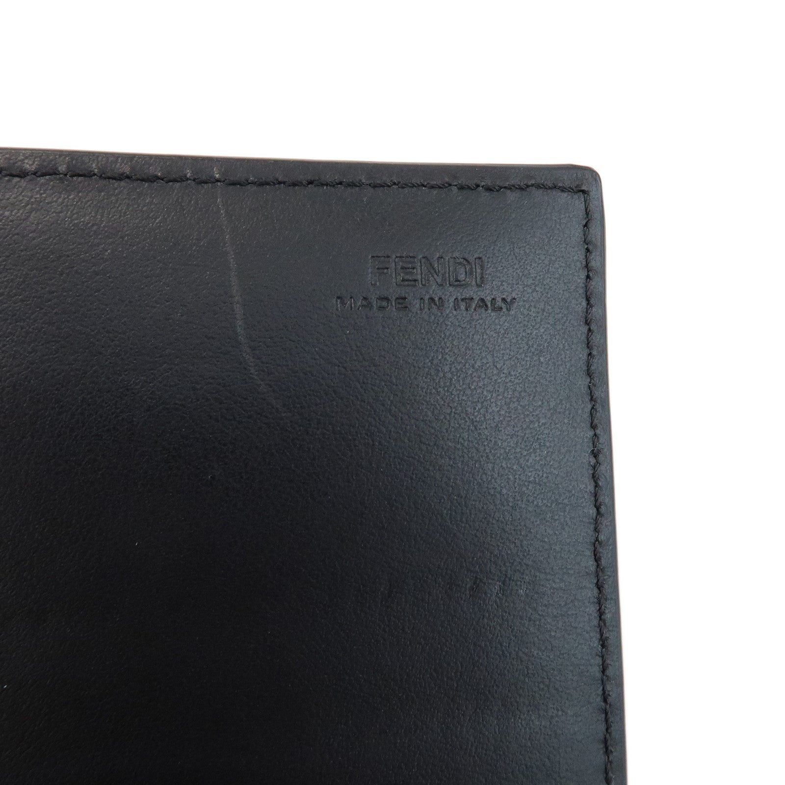 FENDI Leather Chain Wallet WOC Flap Wallet Black 8M0365