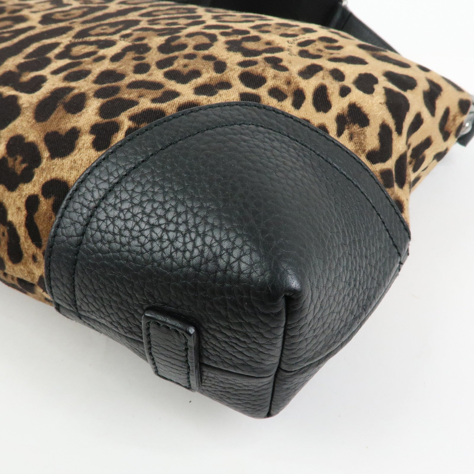 DOLCE & GABBANA Canvas Leather Shoulder Bag Leopard Brown Black