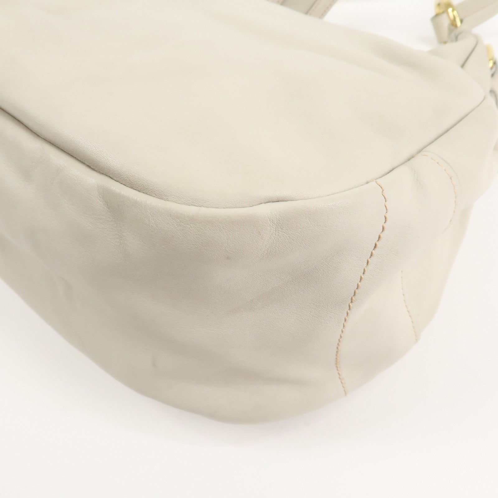 PRADA Logo Leather Shoulder Bag Hand Bag Ivory Gold Hardware Used