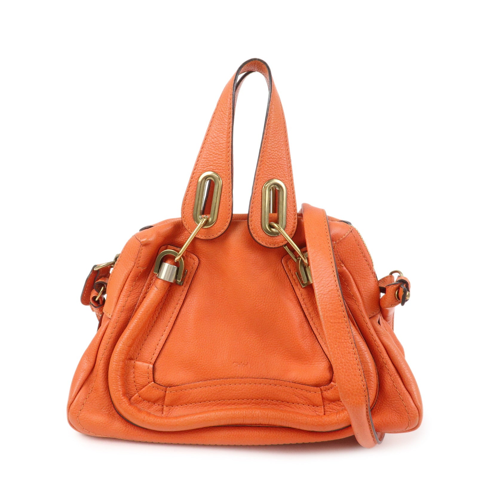 Chloe Parati Leather CH Shoulder Bag Hand Bag Orange