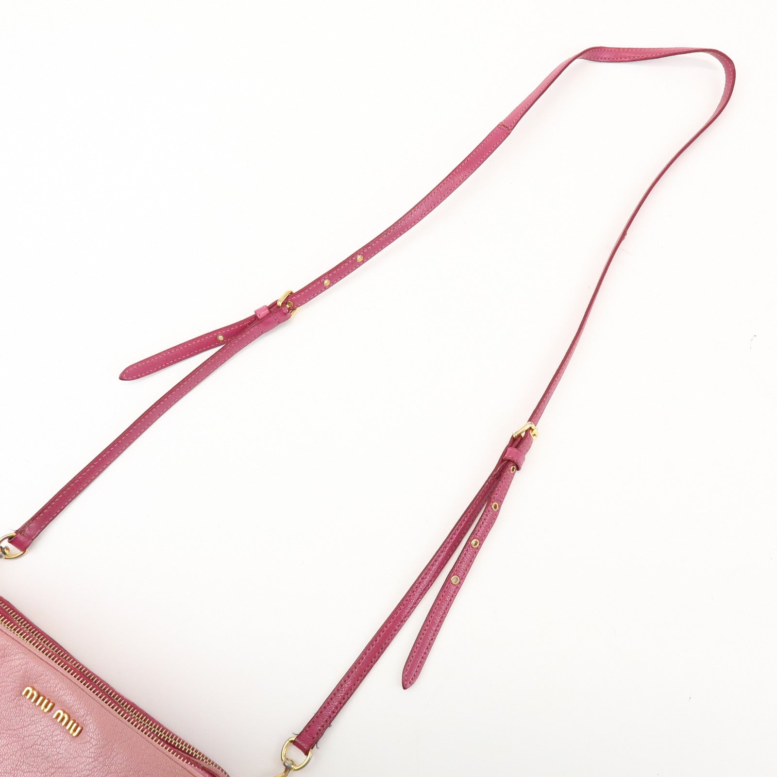 MIU MIU Logo Madras Leather Shoulder Bag Crossbody Bag Pink RT0539