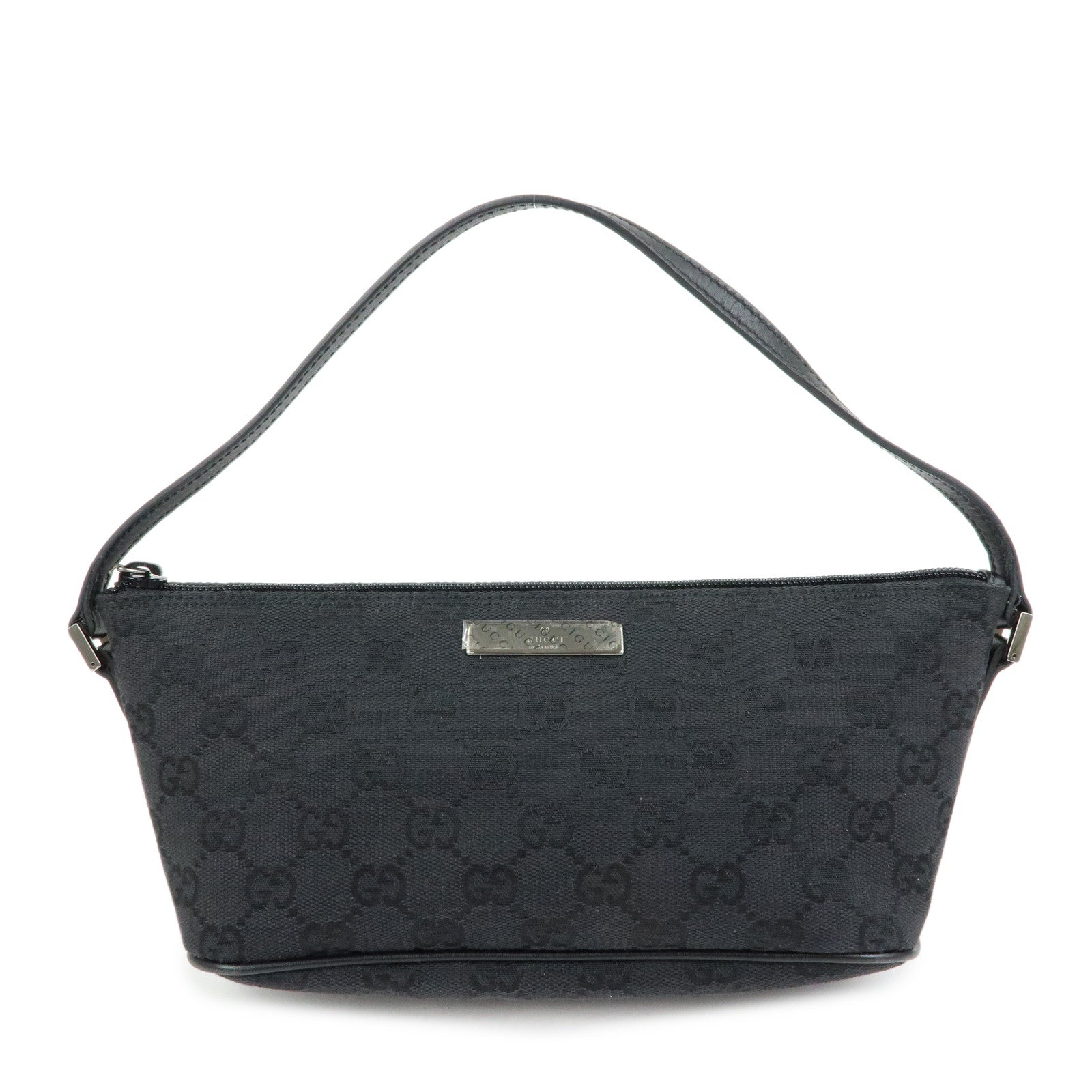 GUCCI Boat Bag GG Canvas Accessory Pouch Hand Bag Black 07198
