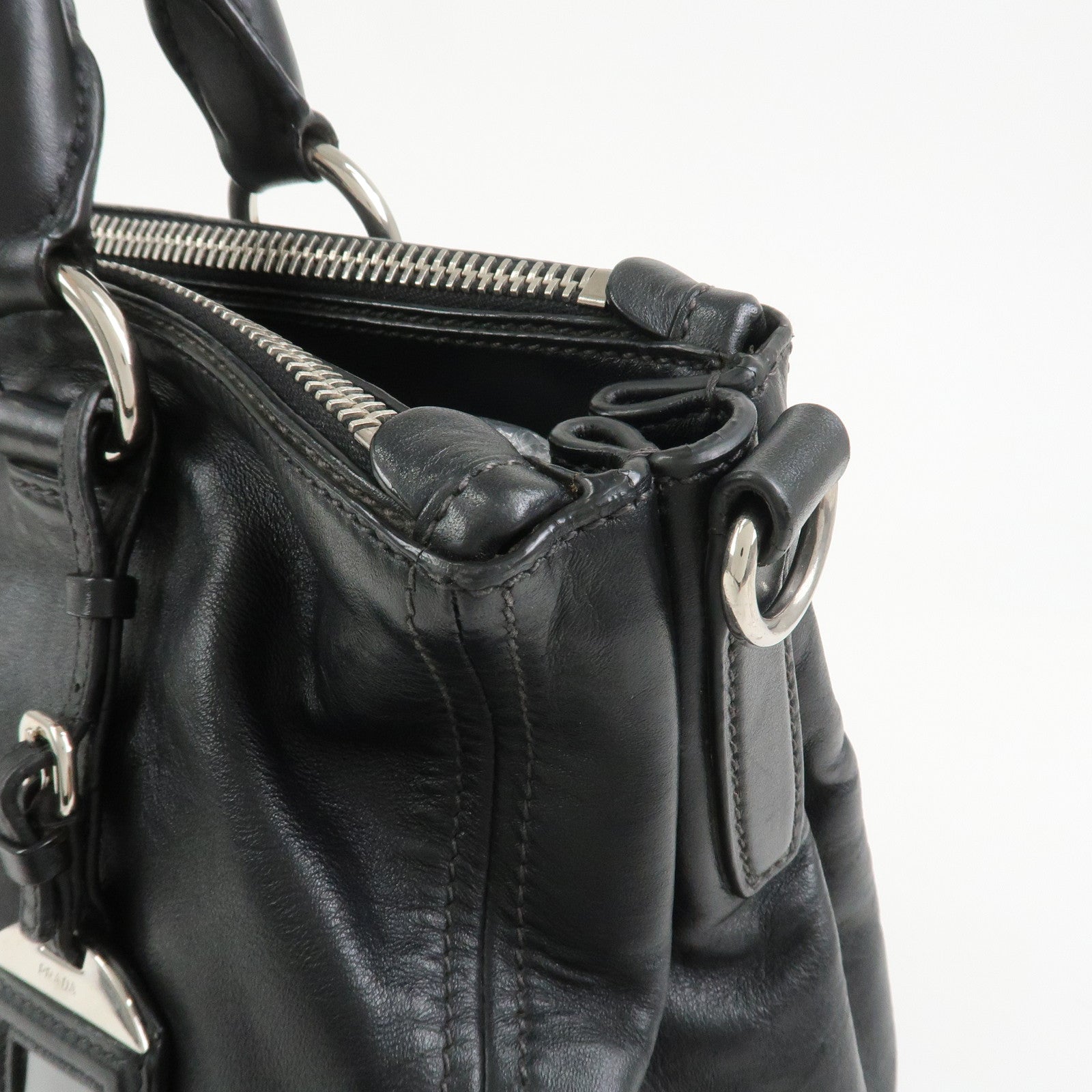 PRADA Logo Leather 2WAY Bag Hand Bag Shoulder Bag Black BN2866
