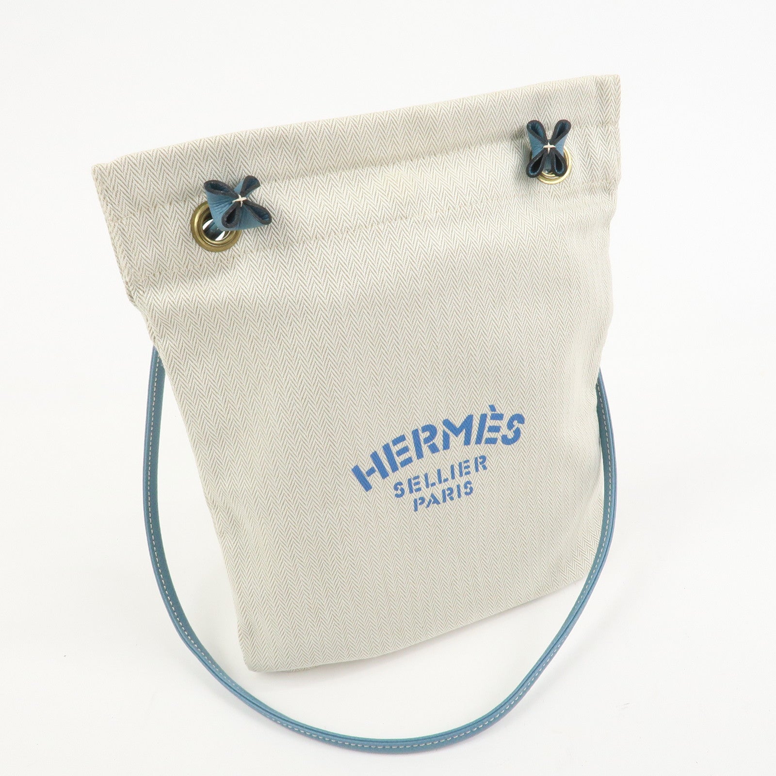 HERMES Aline PM Canvas Leather Shoulder Bag Blue