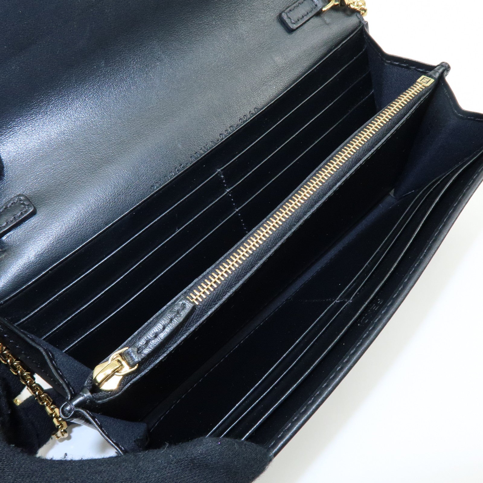 FENDI Leather Chain Wallet WOC Black 8M0365