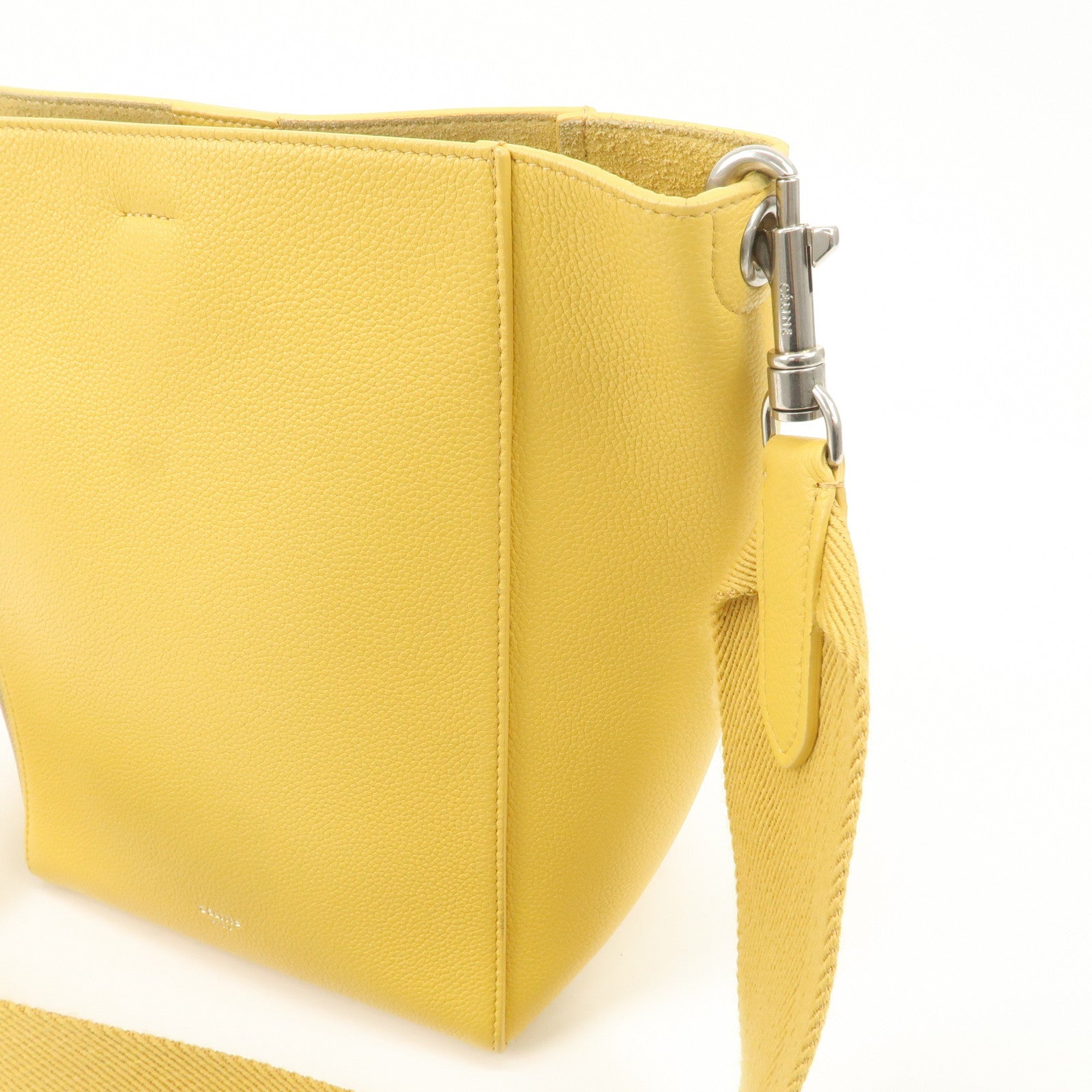 CELINE Leather Sangle Bucket Shoulder Bag Hand Bag Yellow