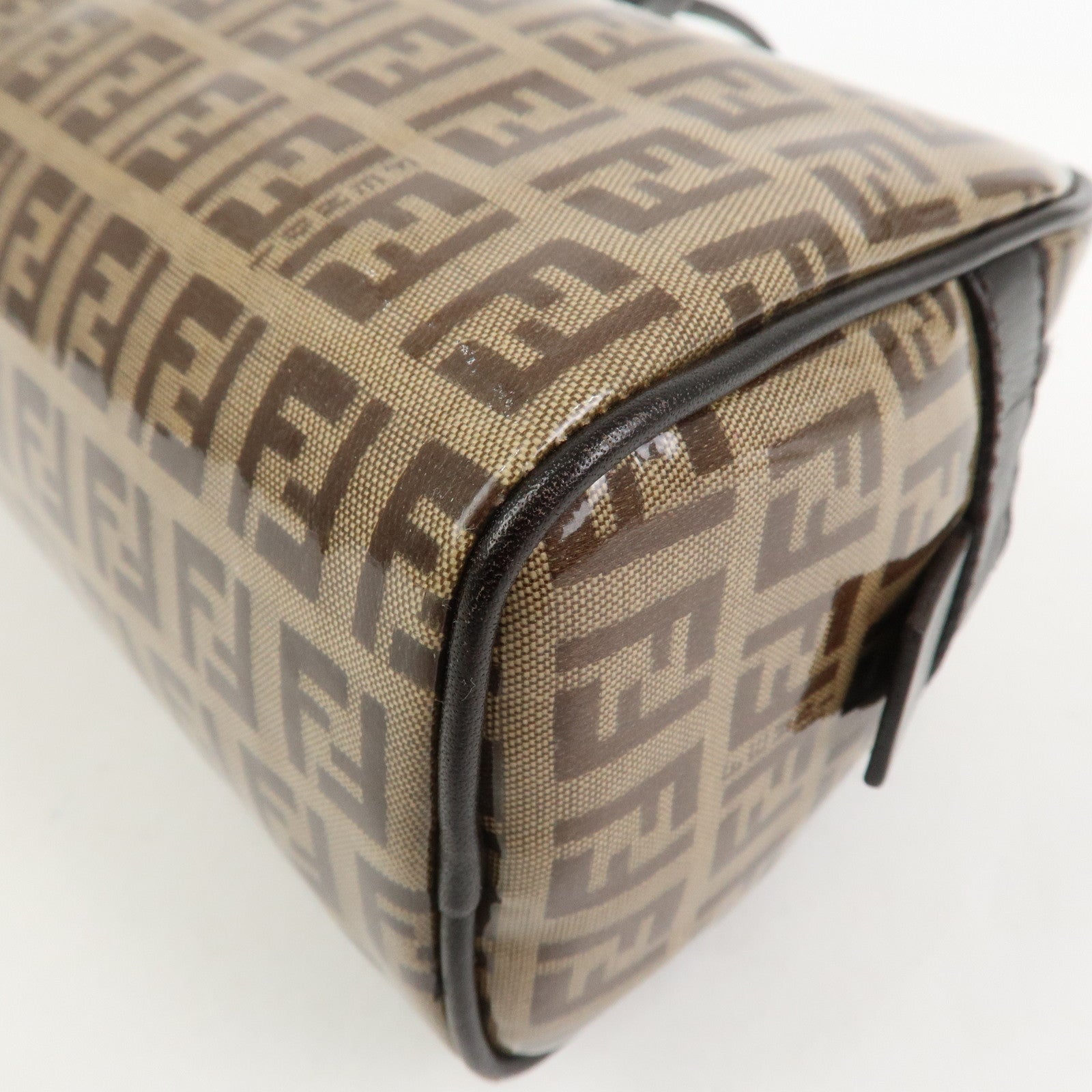 FENDI Zucchino PVC Leather Shoulder Bag Hand Bag Brown 8BL006