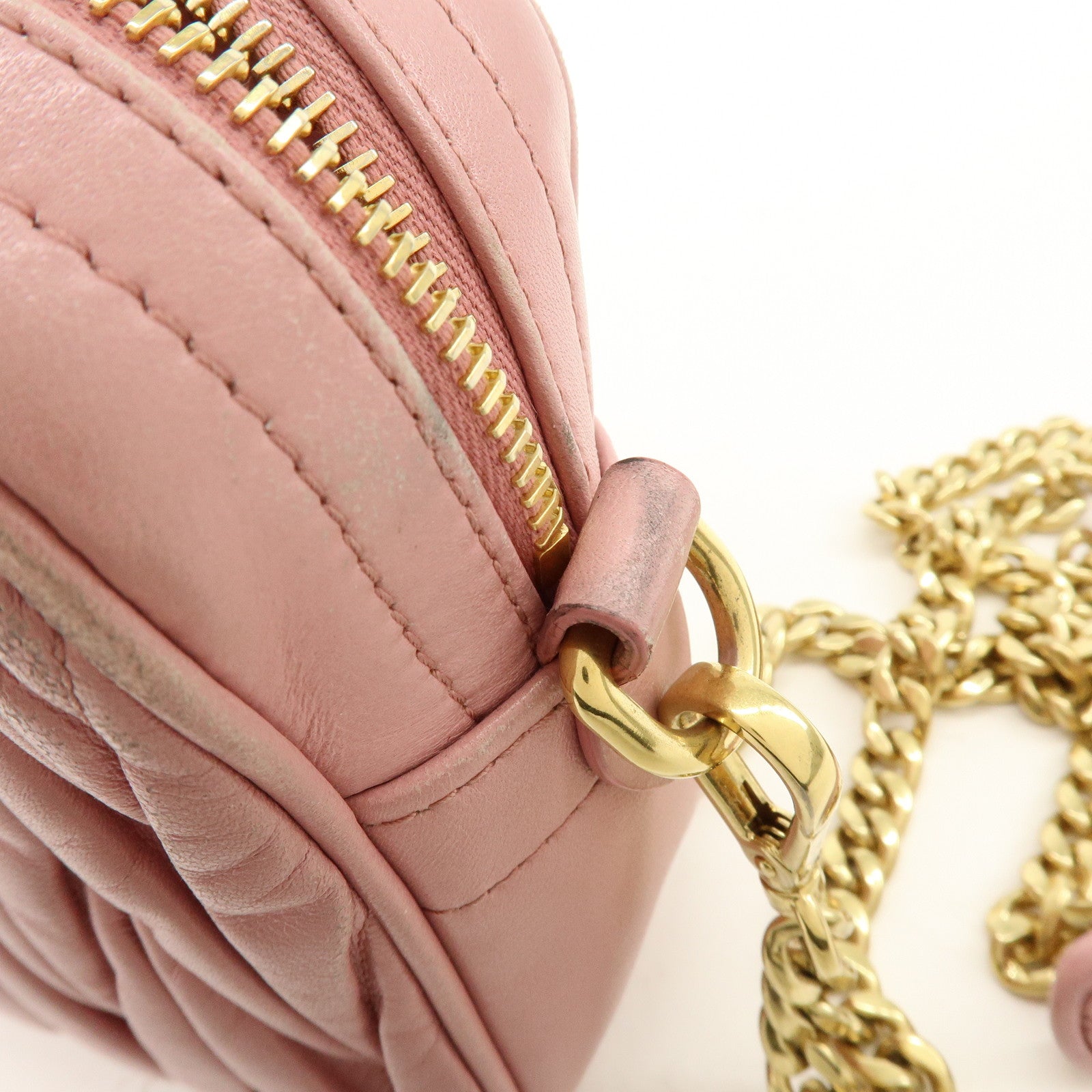 MIU MIU Matelasse Leather Chain Shoulder Bag Pink