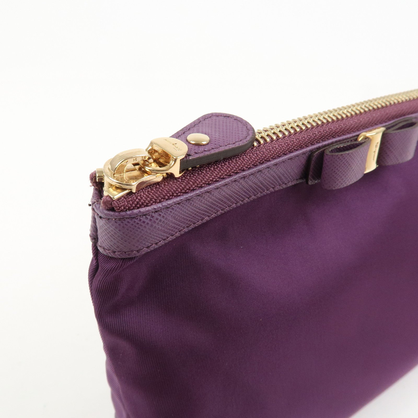 Ferragamo Set Of 2 Leather Nylon Pouch Black Purple Gold