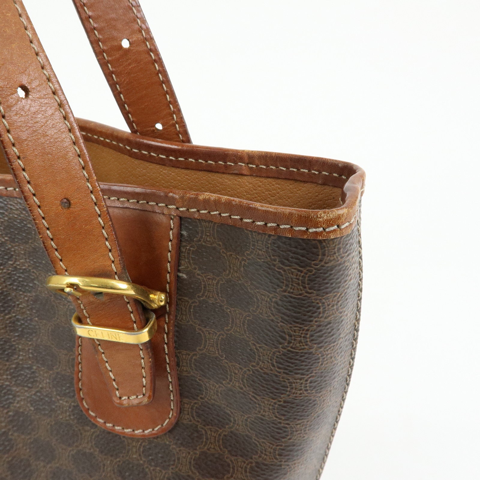 CELINE Macadam PVC leather Tote Bag Hand Bag Shoulder Bag Brown