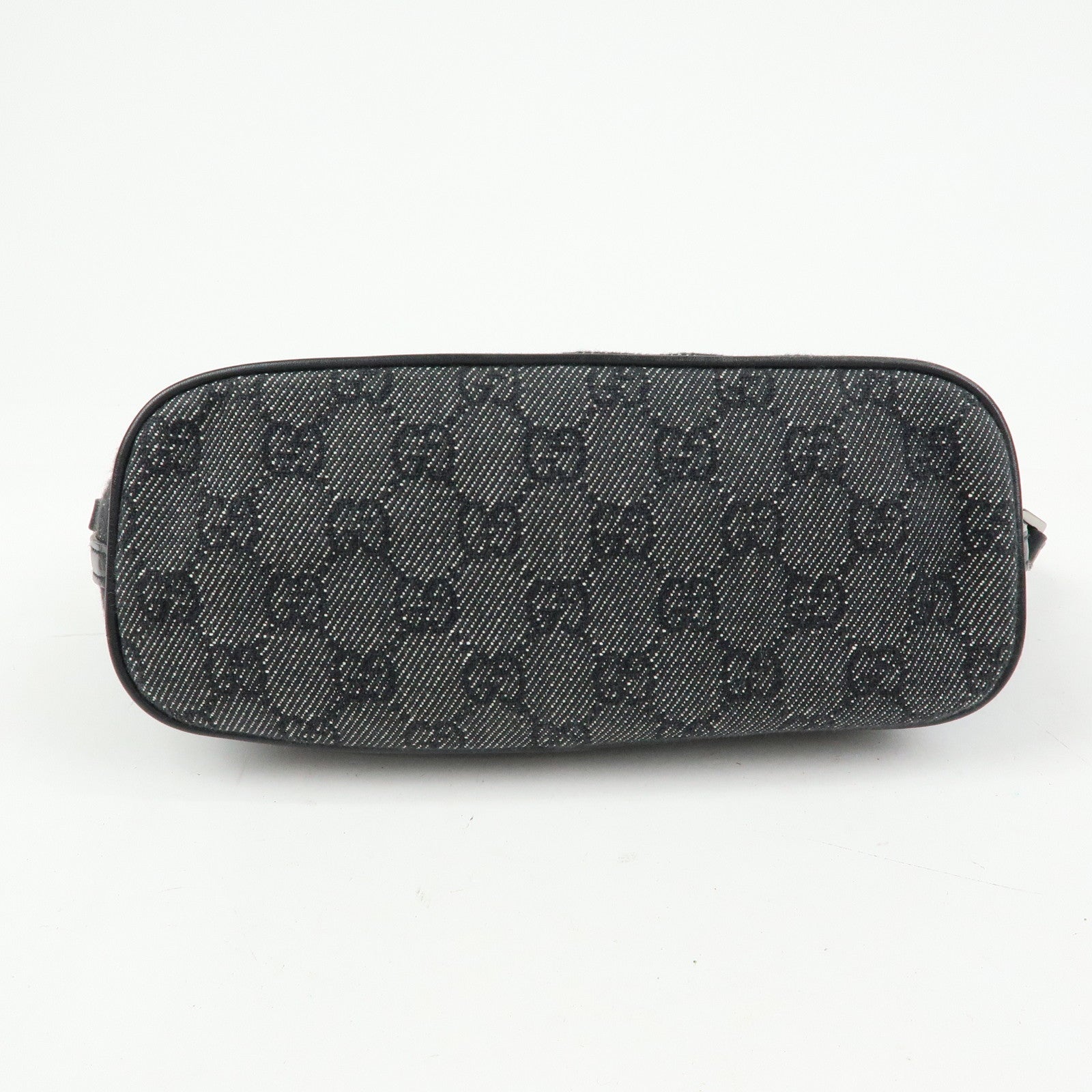 GUCCI Boat Bag GG Denim Leather Hand Bag Navy Black 07198