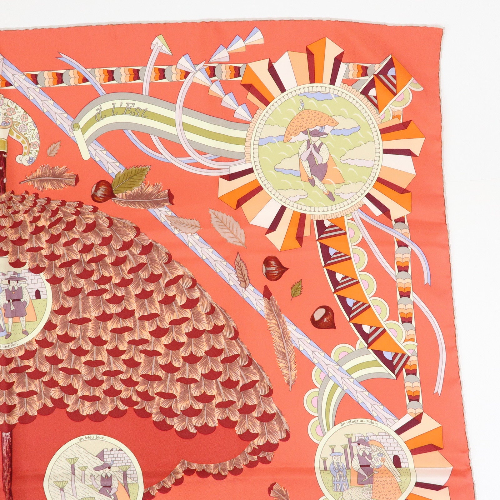 HERMES Carre 90 Silk 100% Scarf L' OMBRELLE MAGIQUE Umbrella Pink