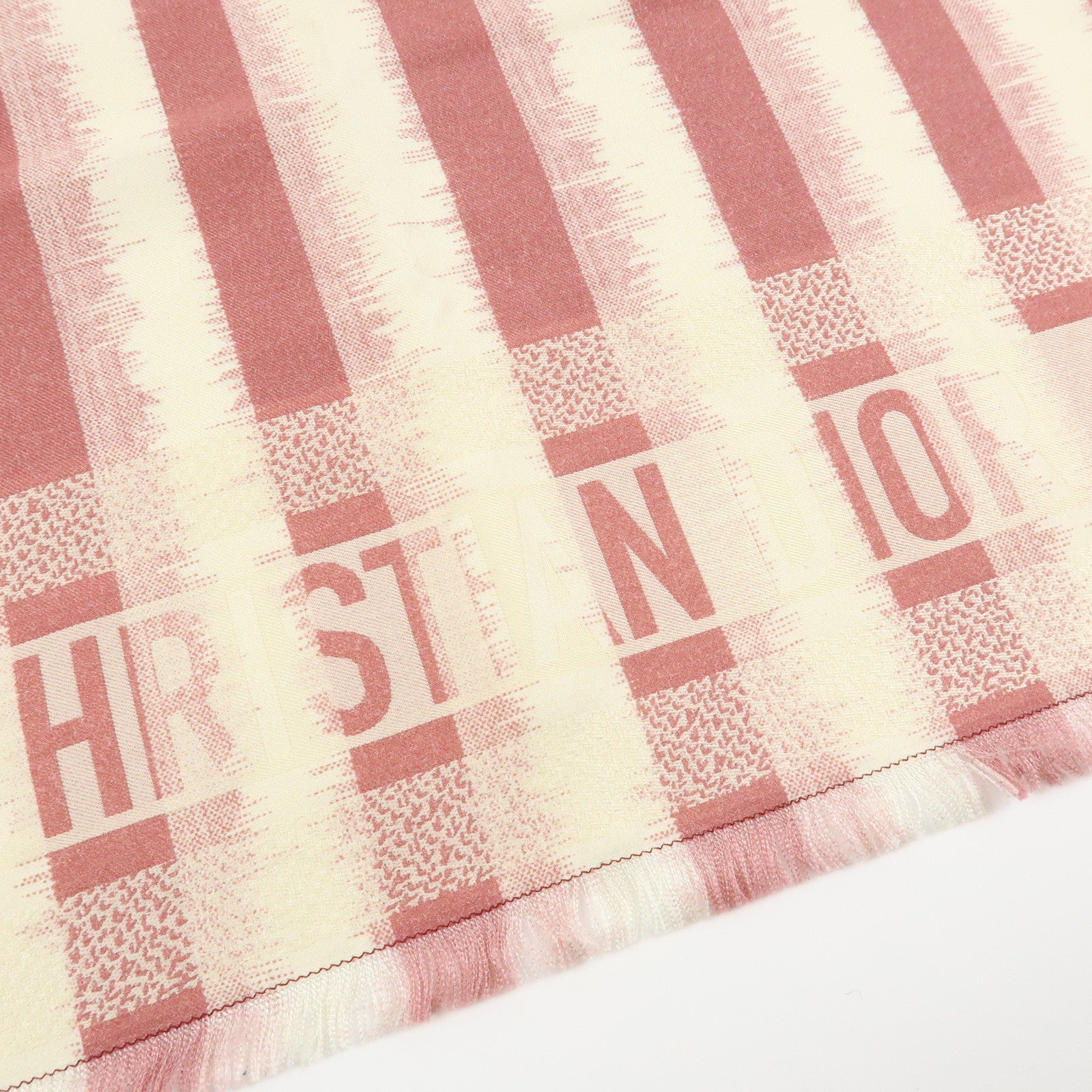 Christian Dior Logo Silk Cotton Polyester Scarf Stripe Print Pink