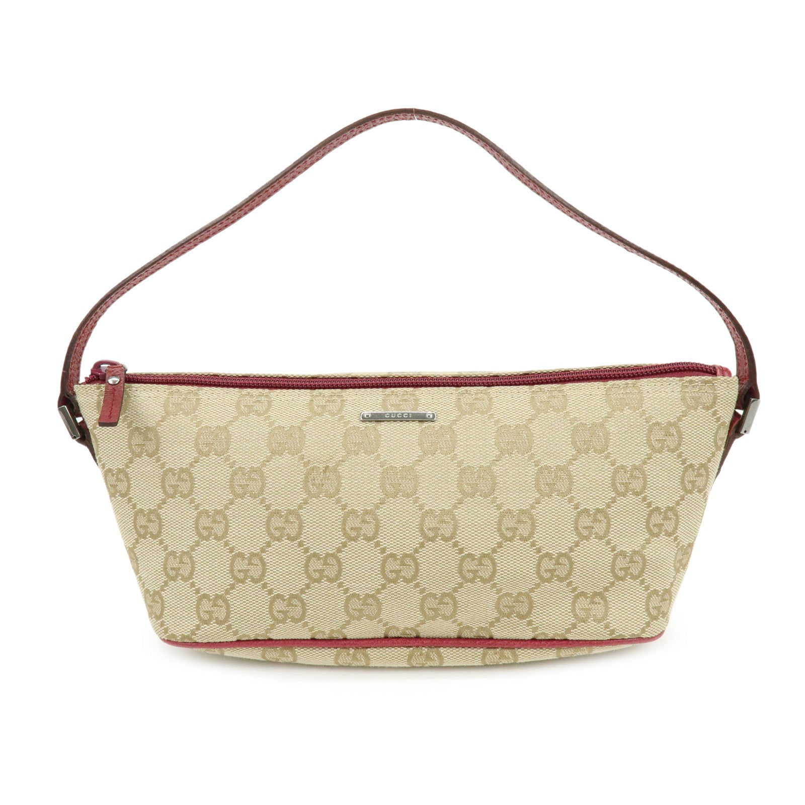GUCCI Boat Bag GG Canvas Leather Hand Bag Beige Pink 07198