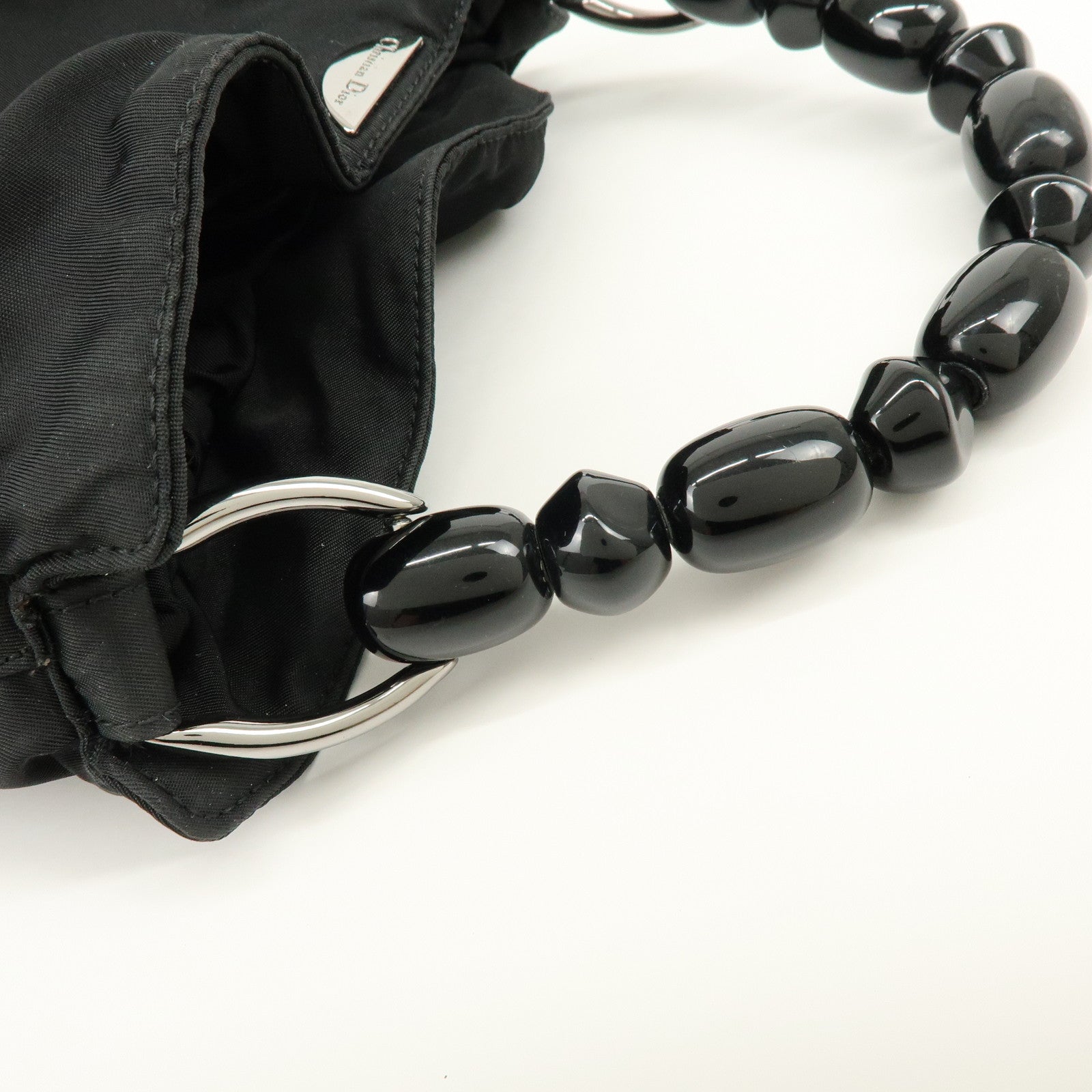 Christian Dior Malice Pearl Nylon Hand Bag Shoulder Bag Black