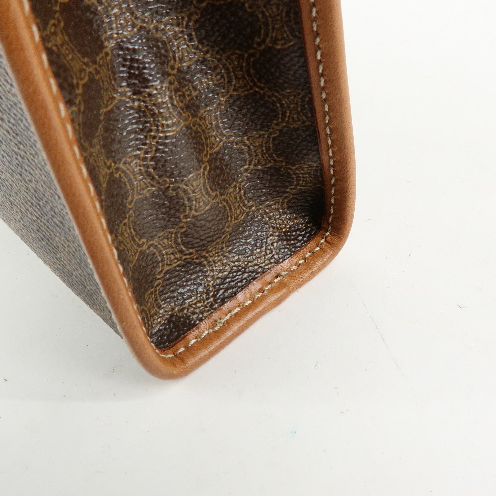 CELINE Macadam PVC Coated Canvas Leather Clutch Bag Pouch Brown