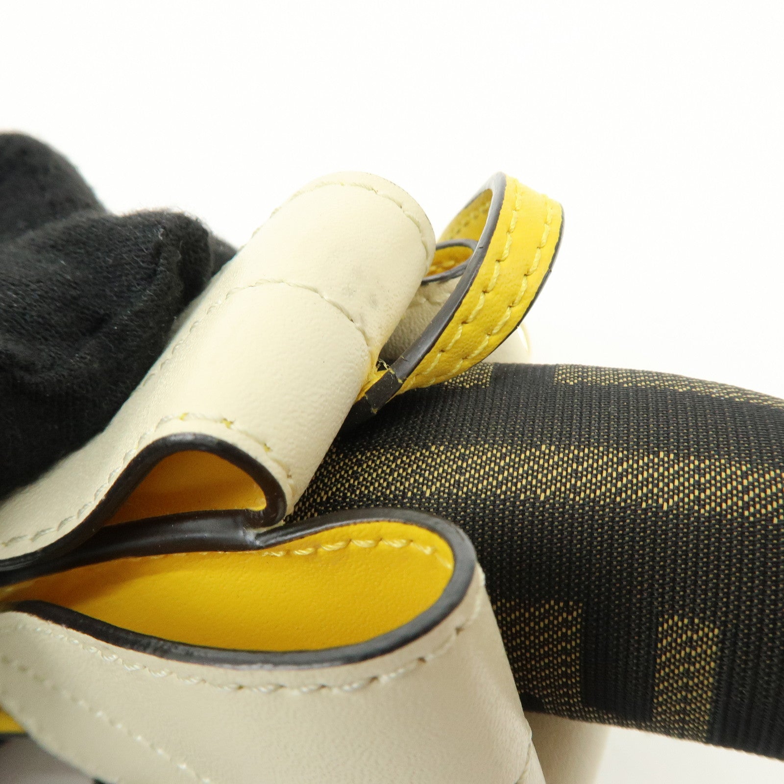 FENDI Zucca Canvas Leather Bag Charm Key Chain Yellow Brown 7AR671