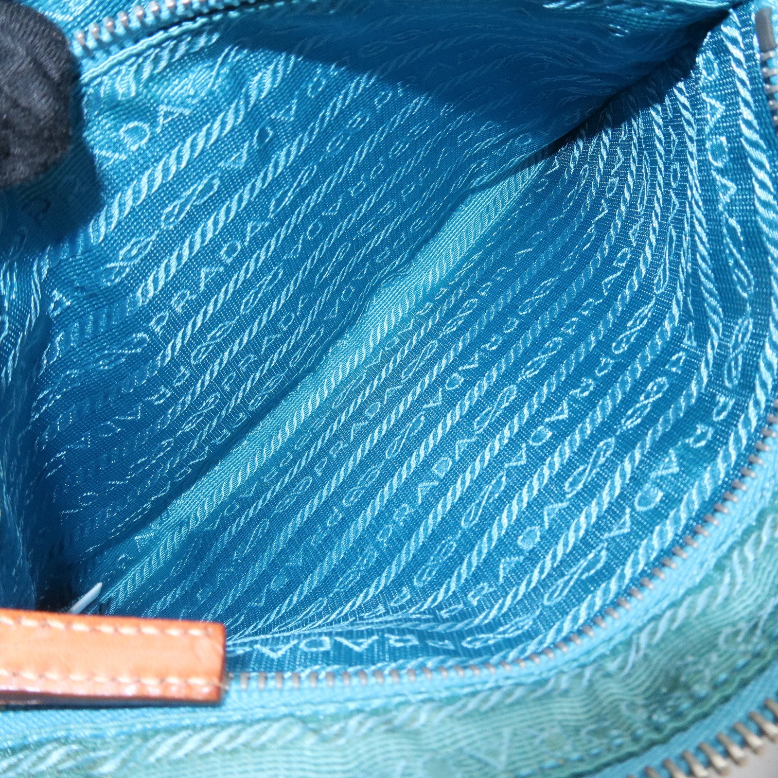 PRADA Triangle Logo Nylon Leather Shoulder Bag Blue Brown BR2205