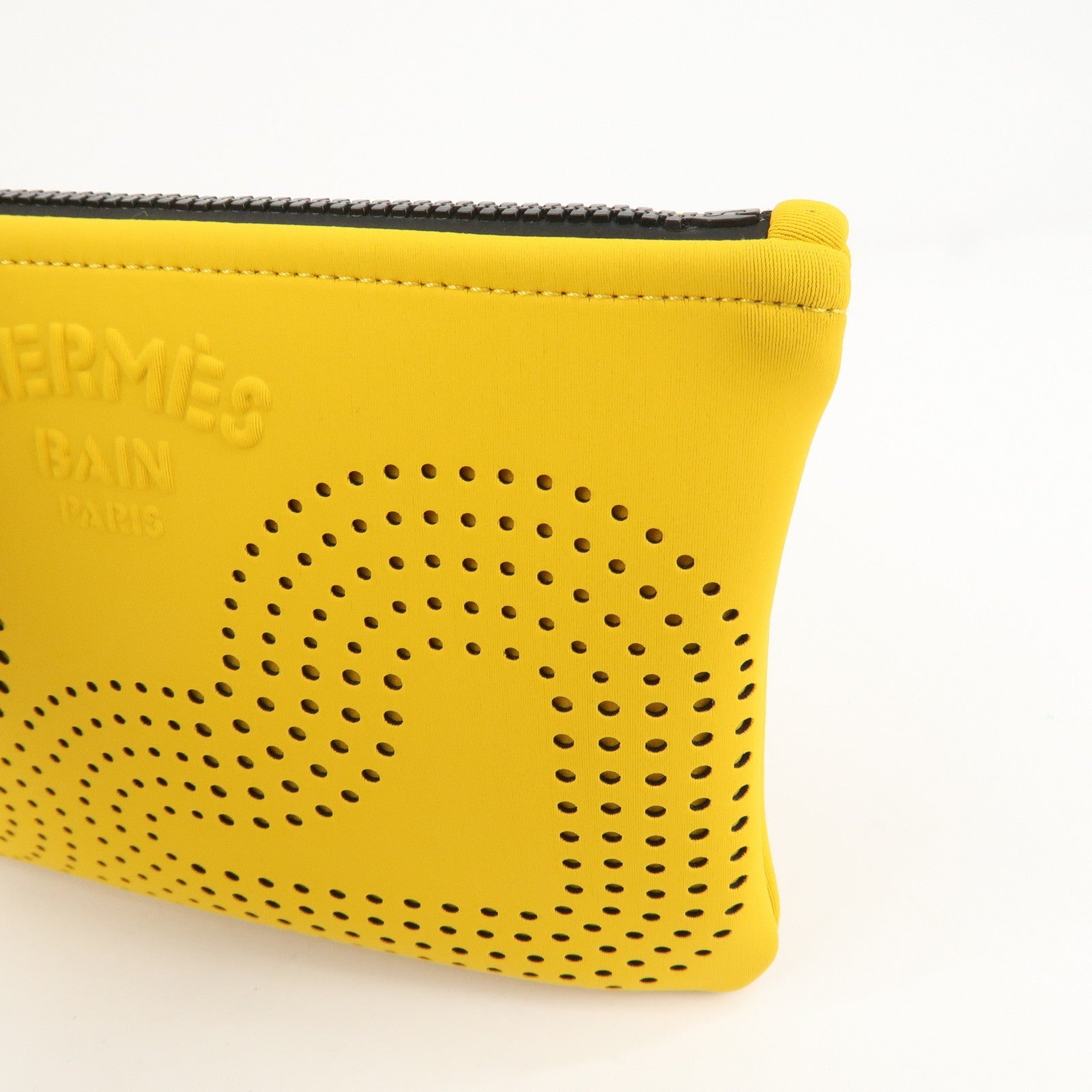 HERMES Neoprene Leather Neobain PM Pouch Cosmetic Pouch Yellow