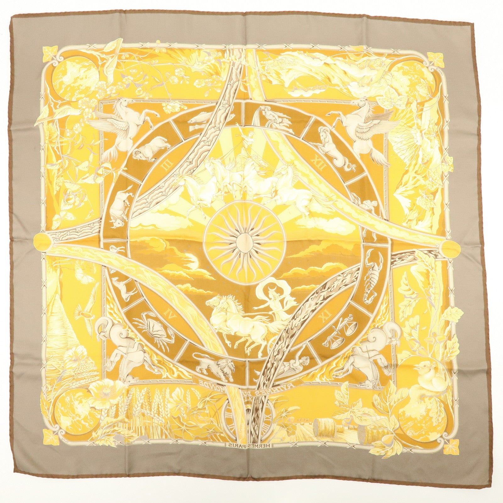 HERMES Carre 90 Silk 100% RYTHMES DU MONDE Scarf Orange