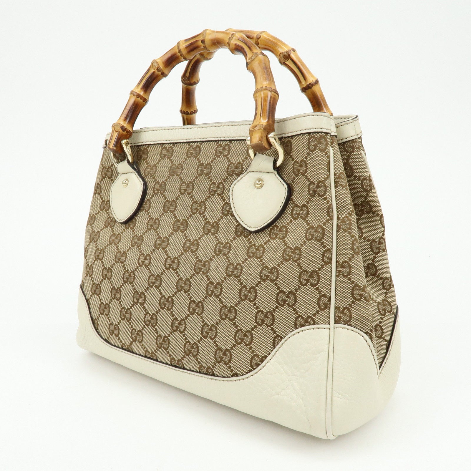 GUCCI Bamboo GG Canvas Leather 2Way Hand Shoulder Bag White 308360