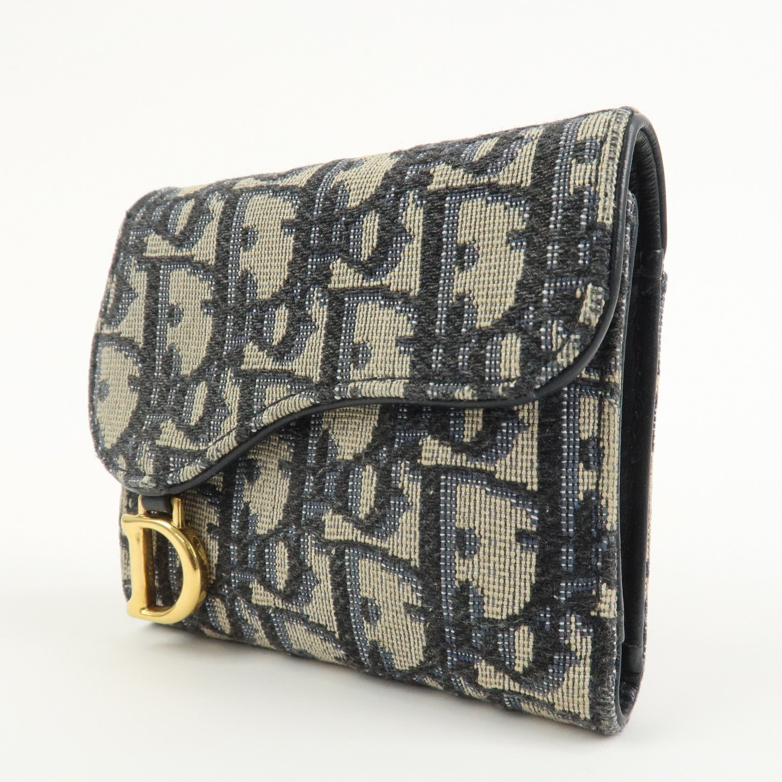 Christian Dior Trotter JacguardCanvas Leather Saddle Trifold Wallet