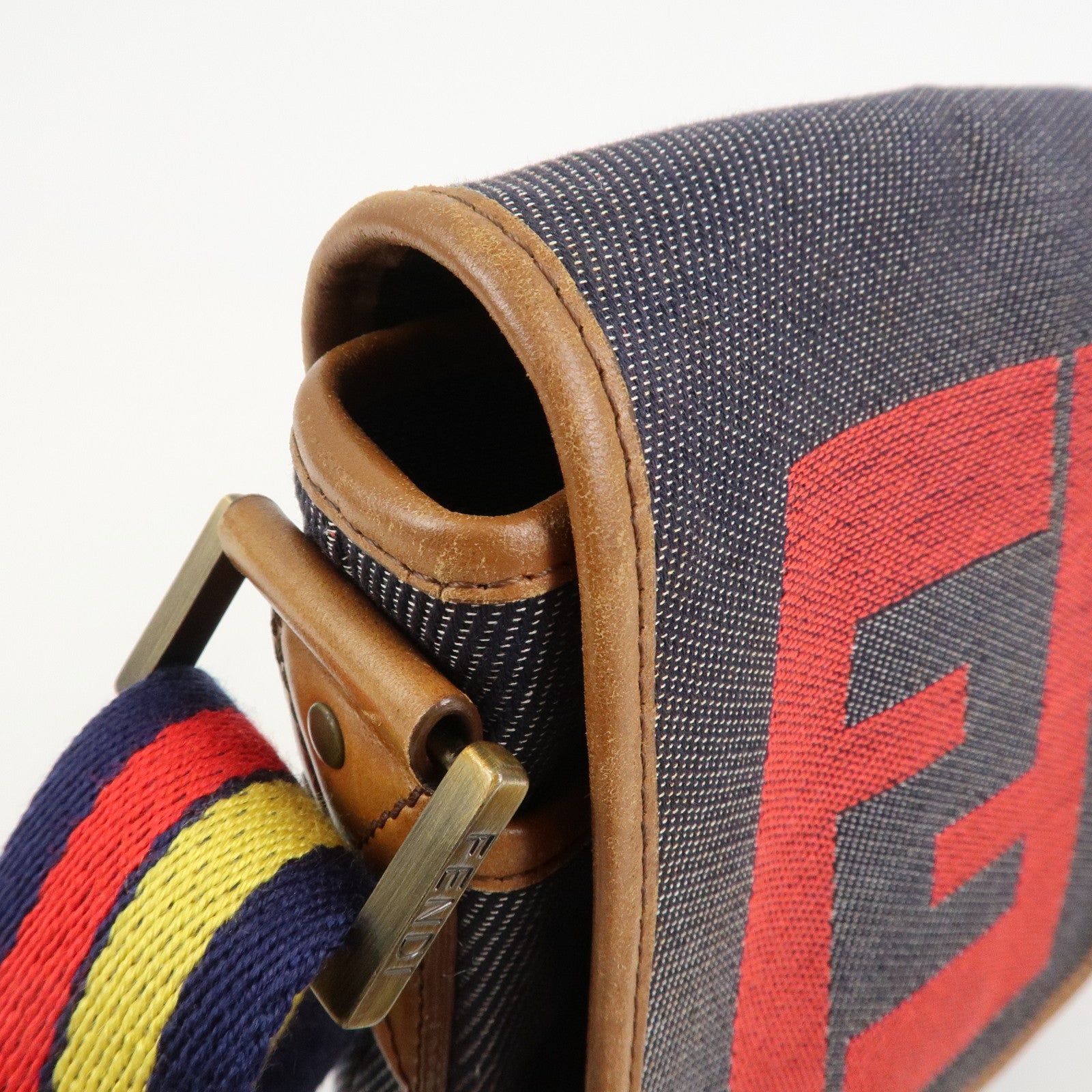 FENDI Zucca Canvas Leather Shoulder Bag Crossbody Bag Navy 7VA155